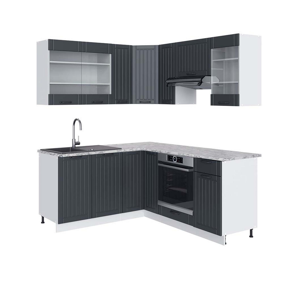ECKKÜCHE Fame-Line Anthrazit Landhaus/Weiß 160 x 190 cm, AP Marmor - Dunkelgrau/Weiß, Holzwerkstoff (190/81.6/60cm) - Vicco