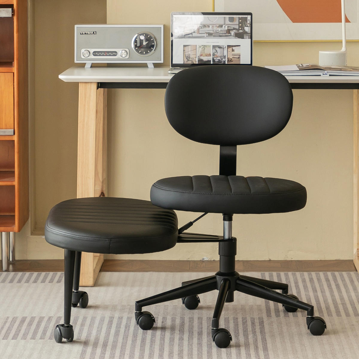 BÜROSTUHL ergonomisch drehbar Schwarz armlehnenfrei - Schwarz, Kunststoff (40/92/69cm) - Meubliv