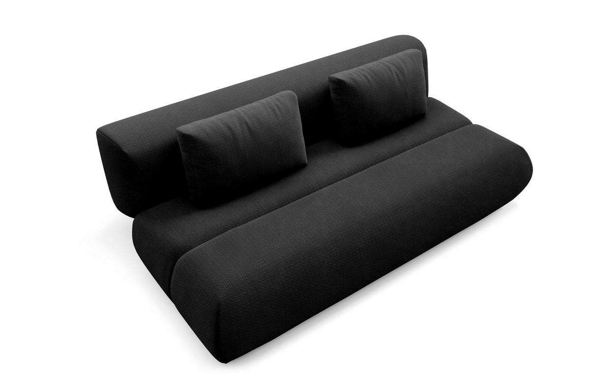 BETTSOFA ATOMO Schwarz Velours-Stoff mit Schlaffunktion - Schwarz, Holz (217/82/134cm) - MASSENO