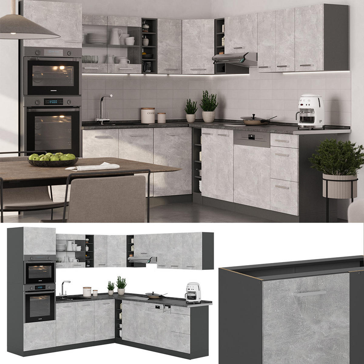 Anthrazit/Grau, Holzwerkstoff (247/81.6/60cm) - Vicco