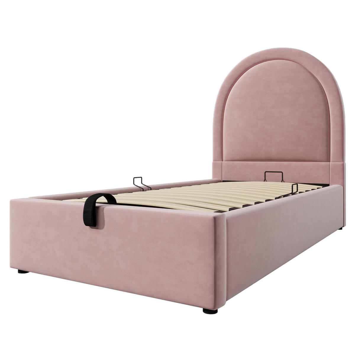 KINDERBETT 90/190 cm in Rosa aus Samt mit Stauraum und Lattenrost - Rosa, Textil (90/190cm) - Flora Grace