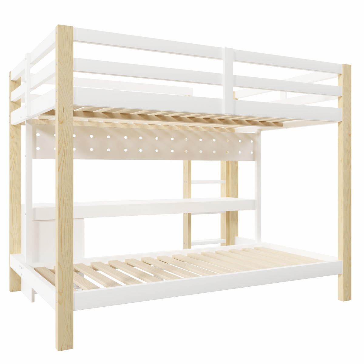HOCHBETT 90/200 cm & 140/200 cm in Natur/Weiß mit Schubladen, Schreibtisch, Lochplatte und LED - Weiß/Naturfarben, Holz/Holzwerkstoff (140/200cm) - CHICFURN