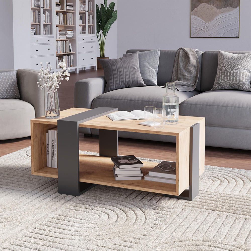 COUCHTISCH Aven Anthrazit/Goldkraft Eiche 91.5 x 52 cm - Honigeiche/Anthrazit, Holzwerkstoff (52/91.5/42.1cm) - Vicco