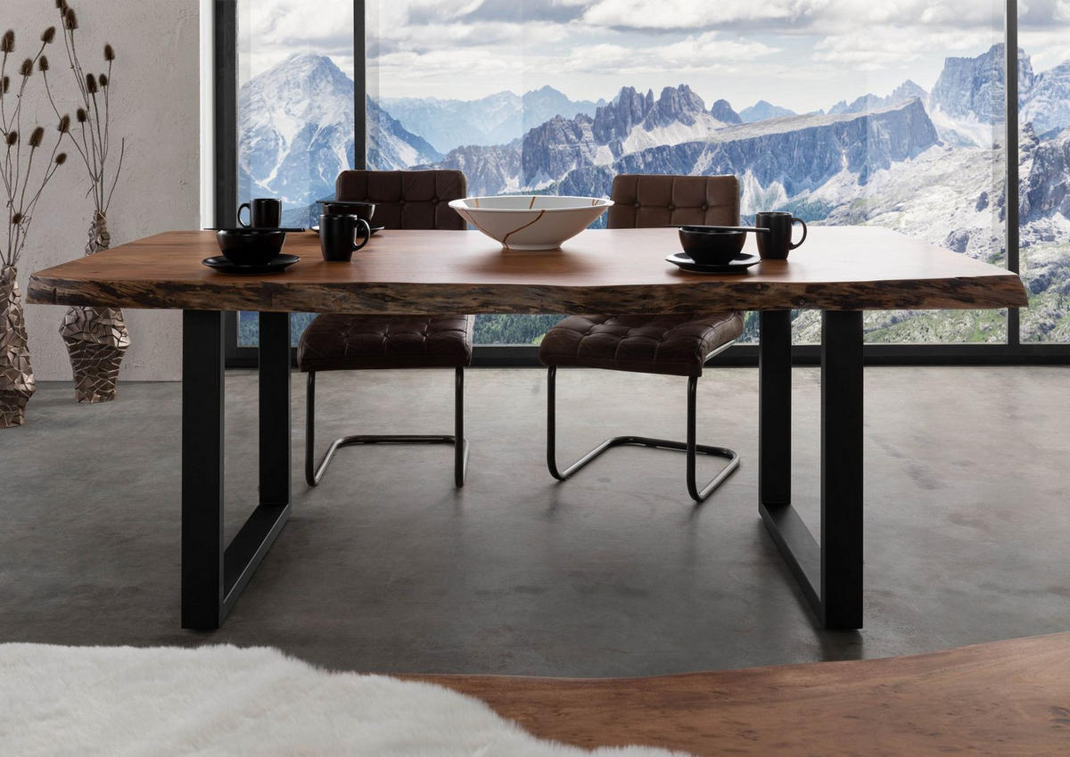 BAUMTISCH Akazie 160x90x77 natur lackiert / U-Beine anthrazit matt FREEFORM 5 - Naturfarben, Holz (160/90/77cm) - Massivmoebel24