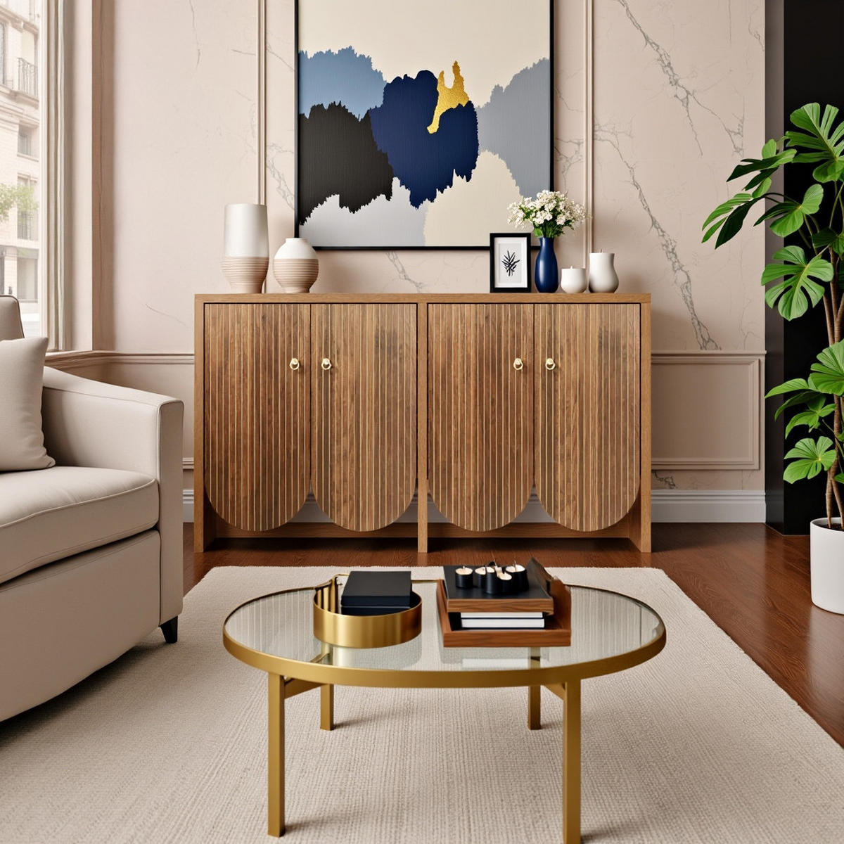 SIDEBOARD Elegantes in Walnuss Optik, 147/40/80cm - Ahornfarben, Holzwerkstoff (147/80/40cm) - Urban Meuble