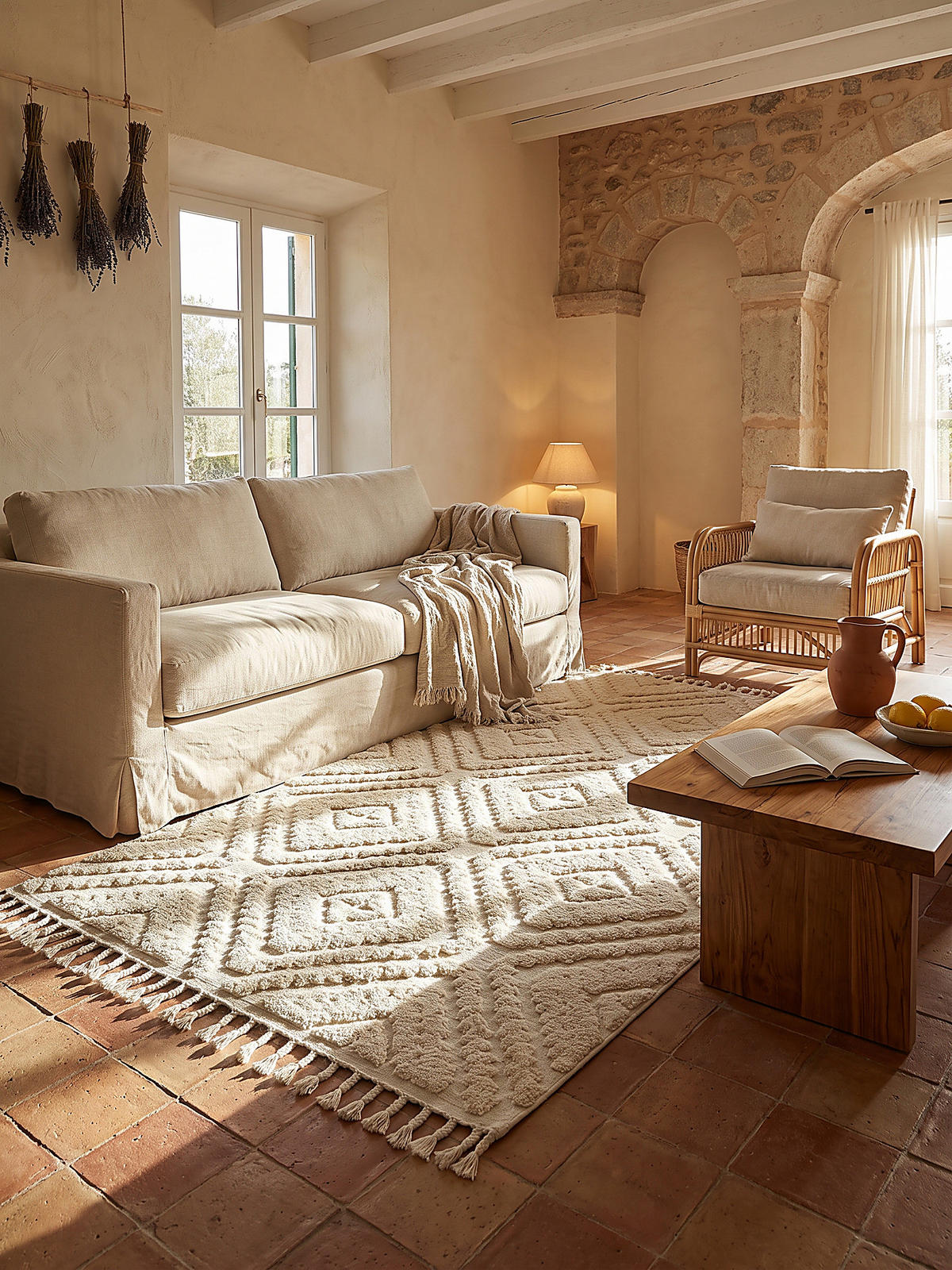 HOCHFLORTEPPICH, mit Fransen, TALLA, Rautenmuster, Creme, 200 x 300 cm - Beige, Textil (200/300cm) - KADIMA DESIGN