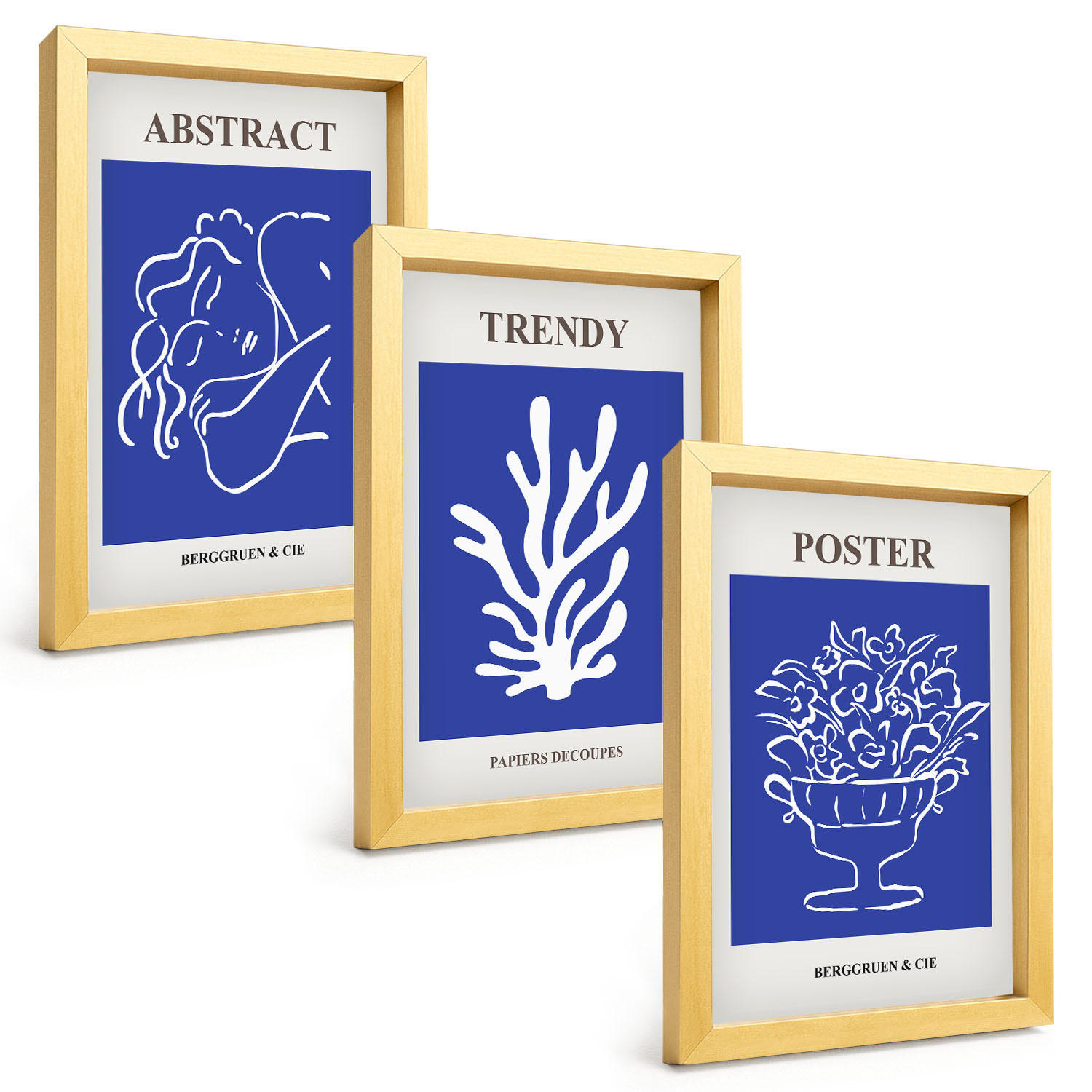 BILDER SET 3er Set - 20x30 cm Goldrahmen - Stilvolle blaue Poster - Goldfarben, Kunststoff (20/30cm) - TULUP
