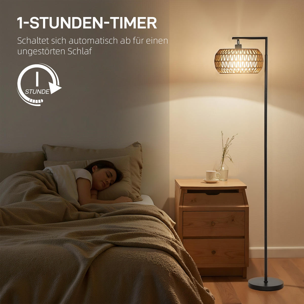 LED-STEHLAMPE Stahl TC-Stoff Schwarz - Schwarz, Metall (52/33/170cm) - HOMCOM