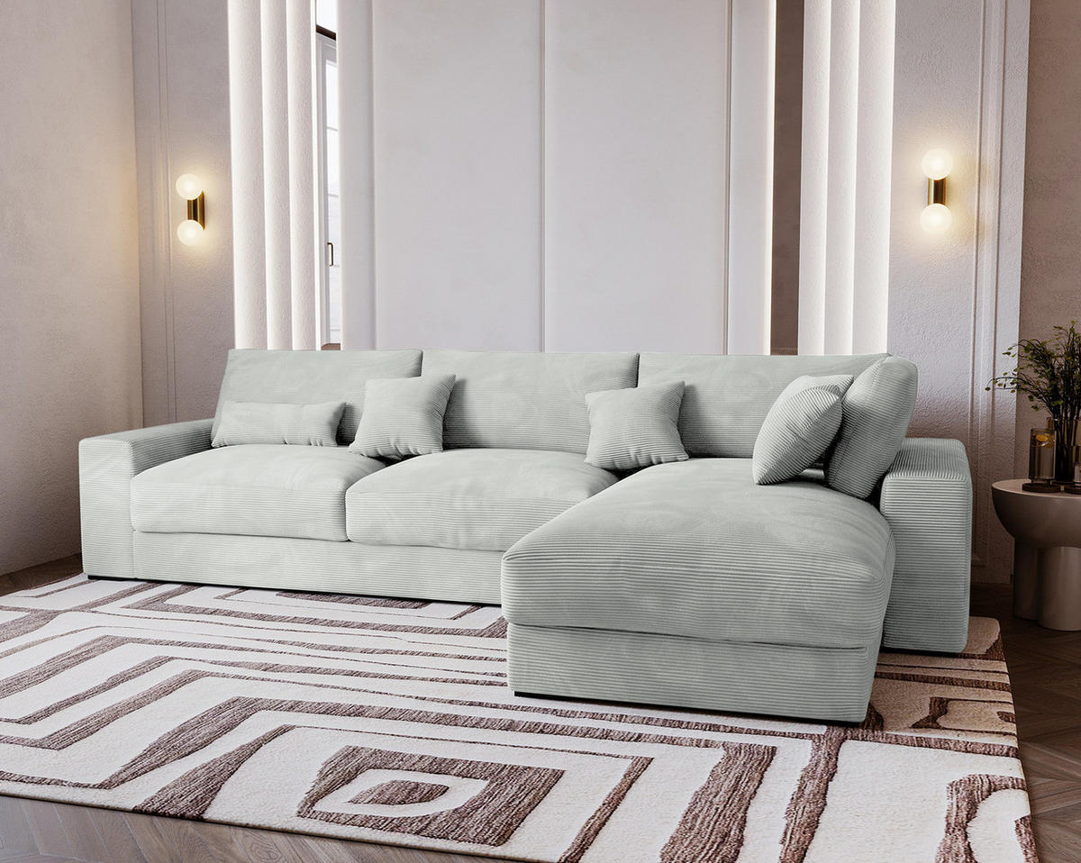 ECKSOFA mit Longchair - Hellgrau/Schwarz, Kunststoff/Textil (340/205cm) - home24