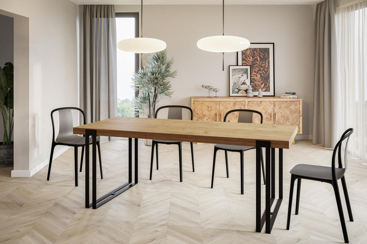 ESSZIMMERTISCH ROSA, ausziehbarer Tisch 180-280X90X77 cm, Farbe: CRAFT, mit Metallbeinen in Farbe Schwarz - Schwarz/Braun, Holzwerkstoff (180/90/77cm) - Alpi-Möbel