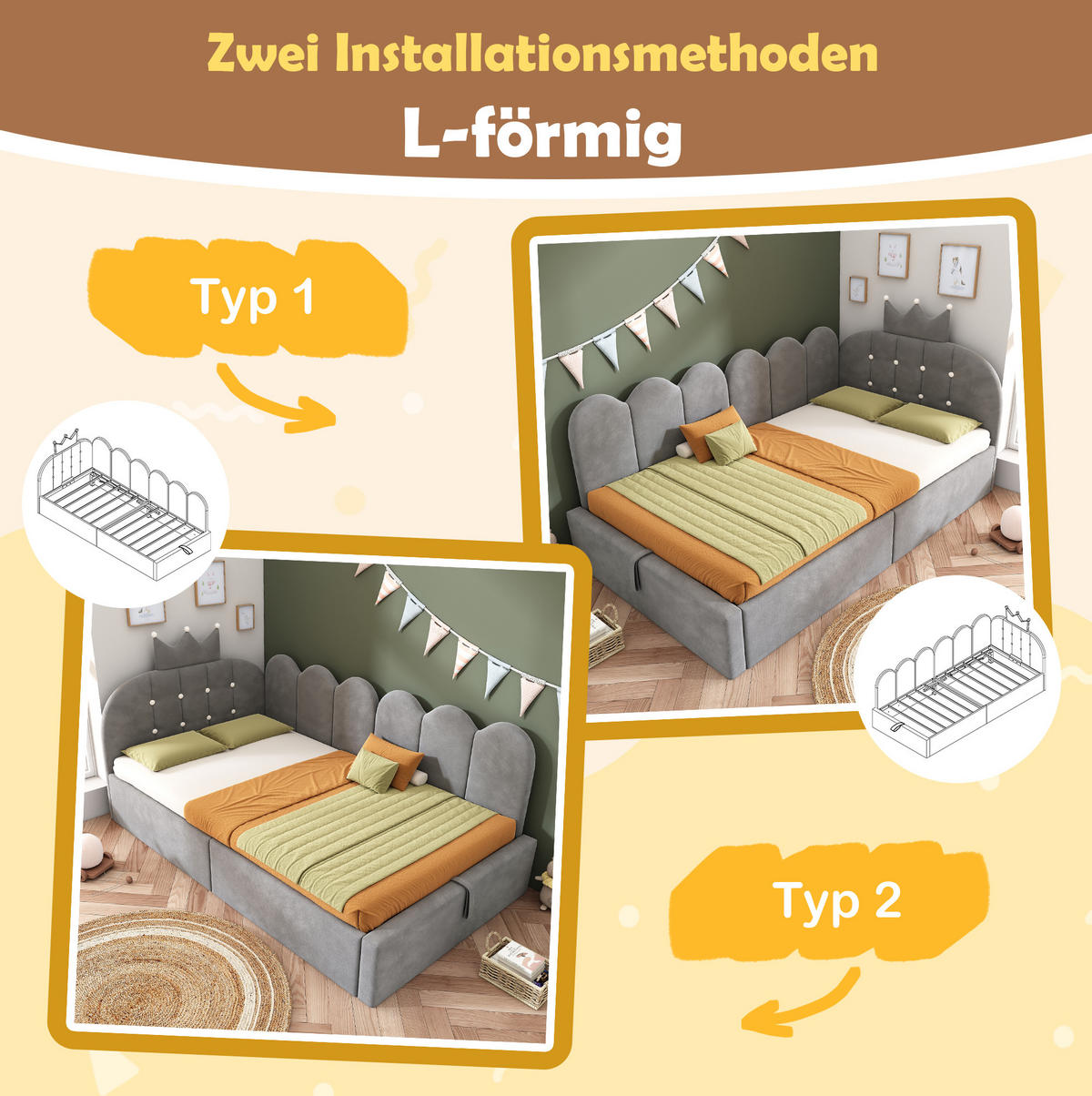 ČALOUNĚNÁ postel 90/190 cm šedá z sametu s korunkovým čelem a úložným prostorem - šedá, textil (90/190cm) - OKWISH
