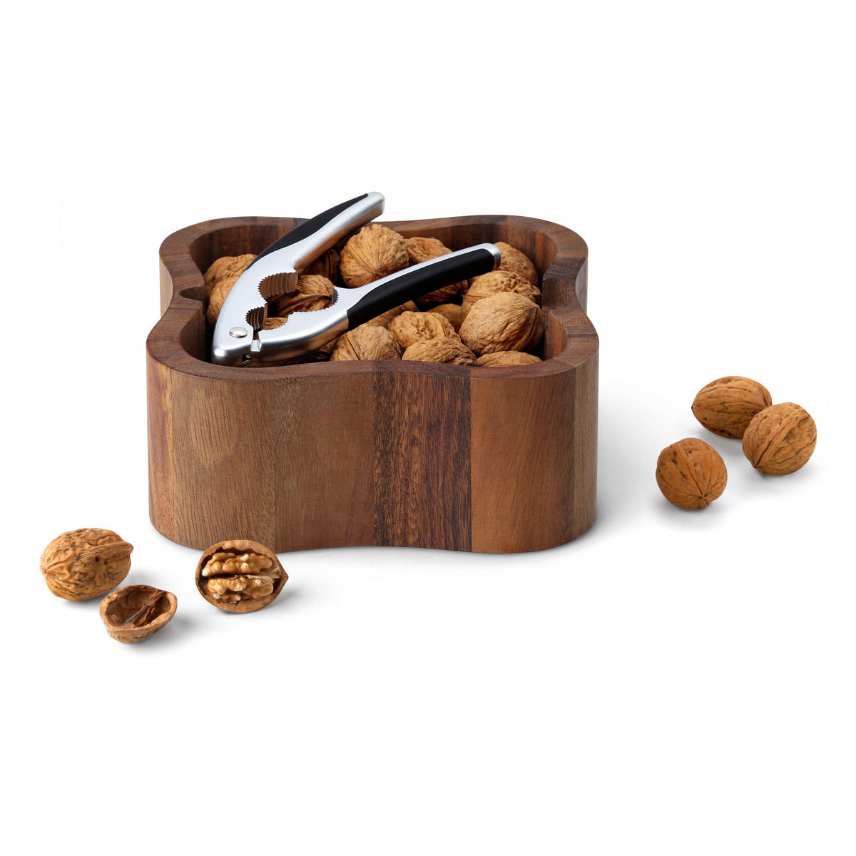 NUSSSCHALE mit Qualitätsknacker, Akazienholz, 24.5 x 24.5 cm - Braun, Holz (20/10/20cm) - Continenta