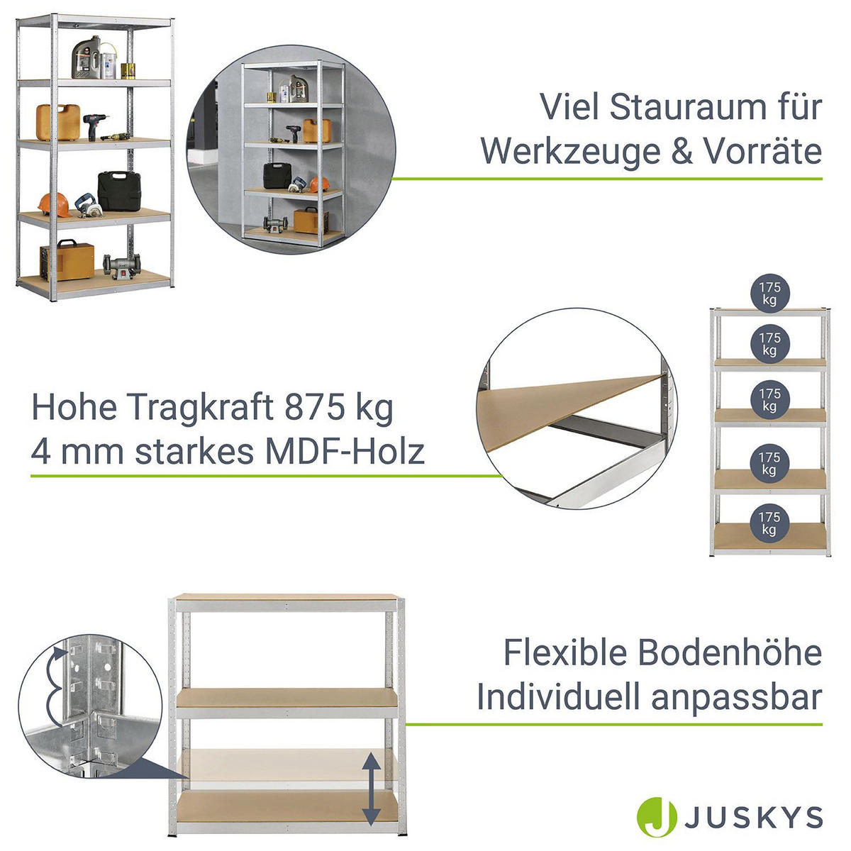 LAGERREGAL Basic verzinkt 200x100x60 cm - Silberfarben, Metall (100/200/60cm) - Juskys