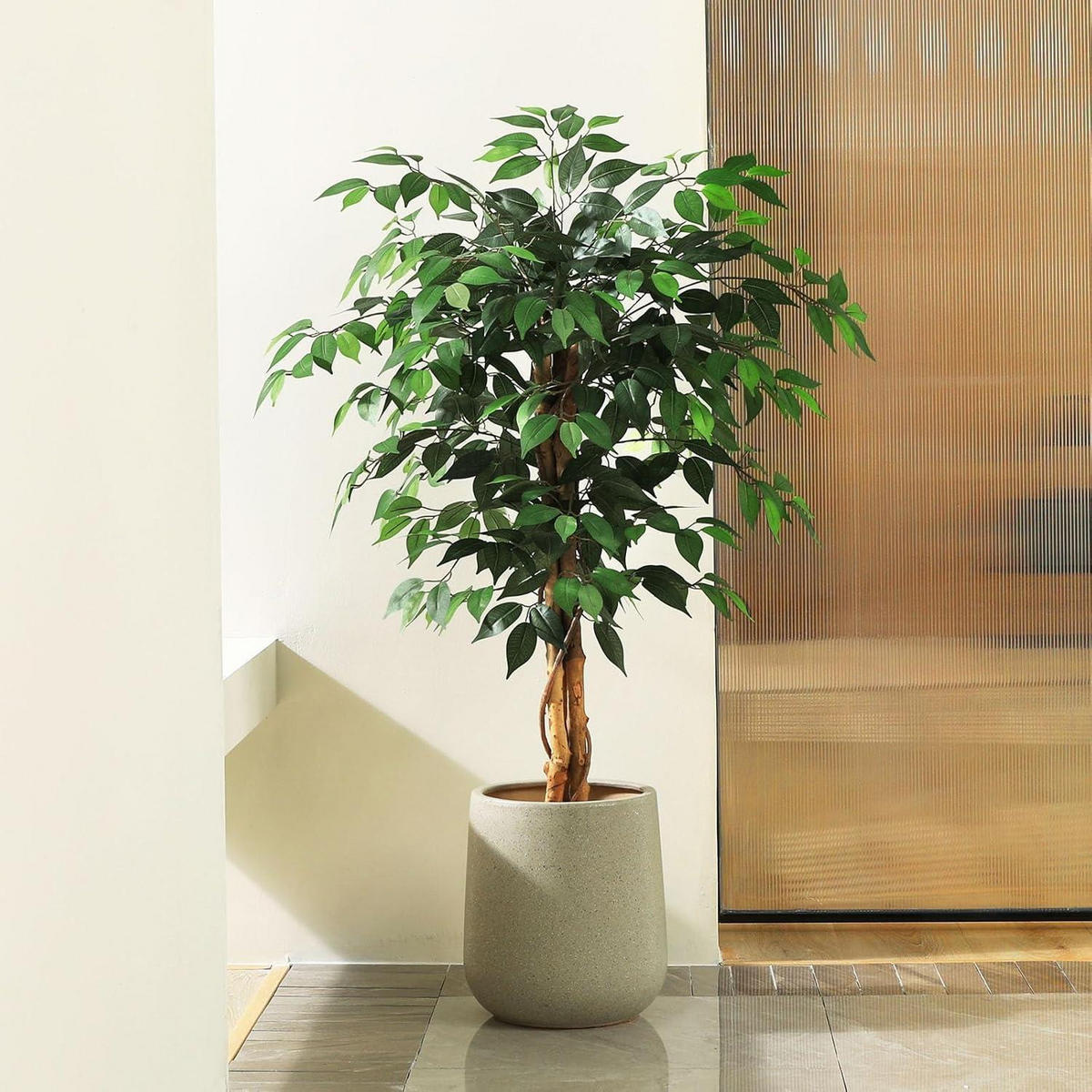 KUNSTPFLANZE Ficusbaum 120 cm Naturholz Stamm - Grün, Holz (87cm)