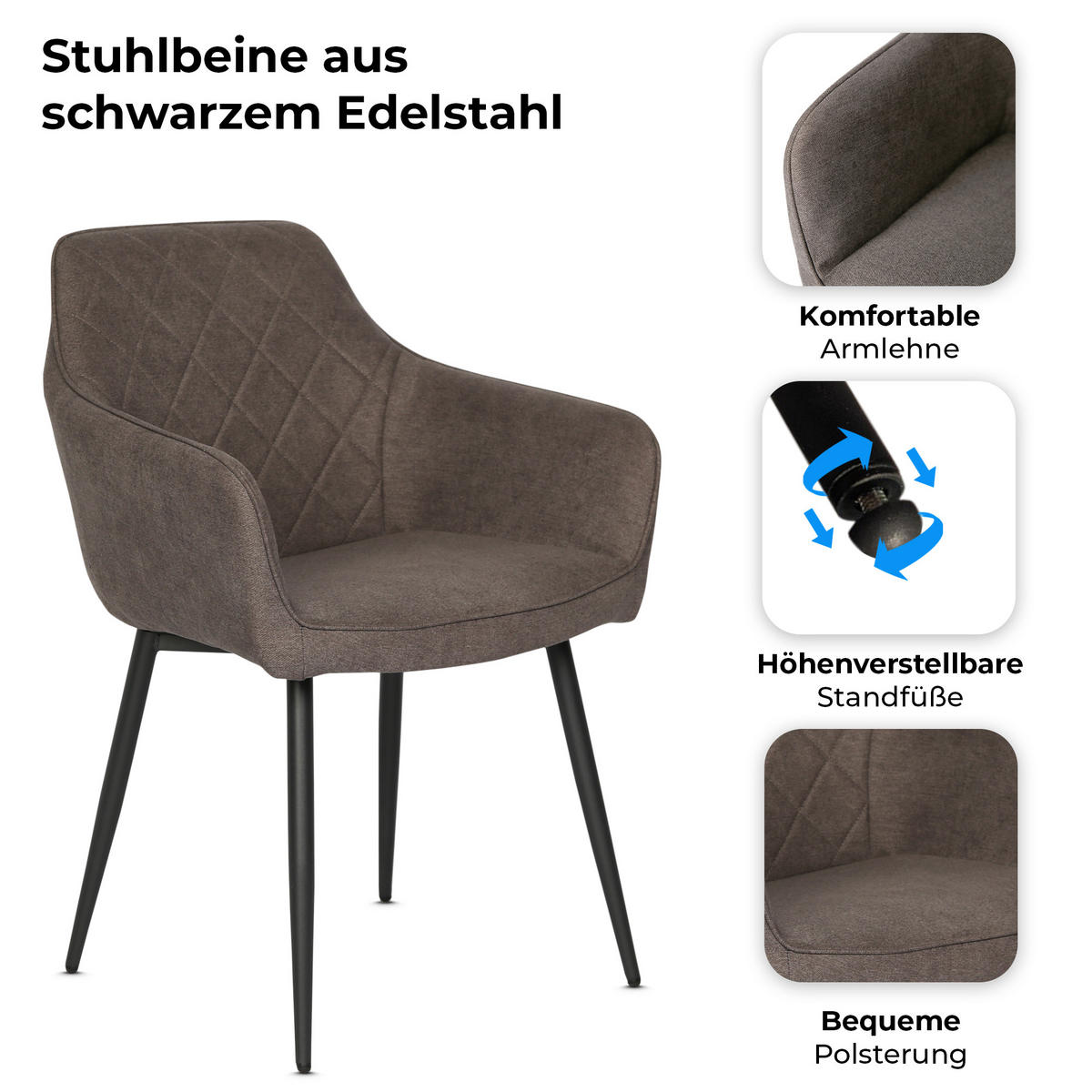 POLSTERSTUHL Grau 2er Set - Grau, Textil (57/65/57cm) - Home Collective