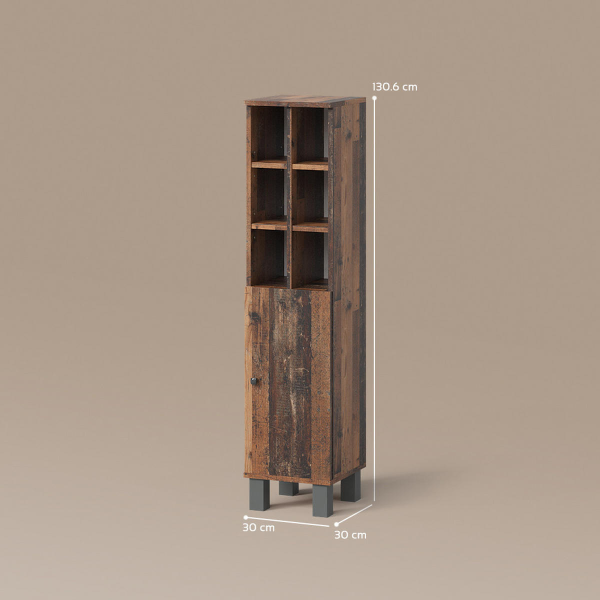 MIDISCHRANK Fucino Eiche rustikal 30 x 130.6 cm große Tür - Wildeiche, Holzwerkstoff (30/130.6/30cm) - Livinity®
