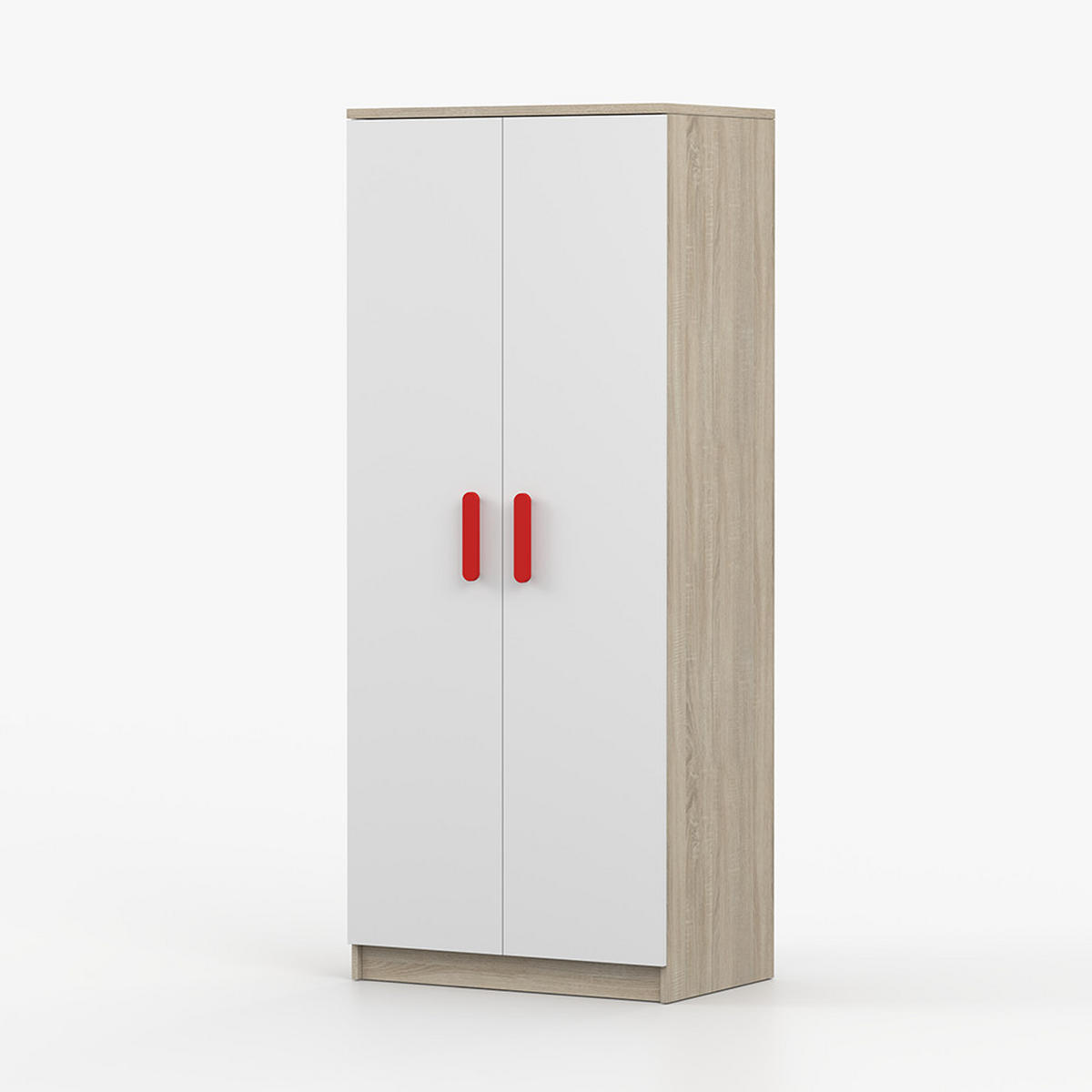 DREHTÜRENSCHRANK 80/192/50 cm 2-türig Jonas III 06 Sonoma Eiche/Weiß + rote Griffe - Rot/Weiß, Holz/Holzwerkstoff (80/193/50cm) - imoebel24