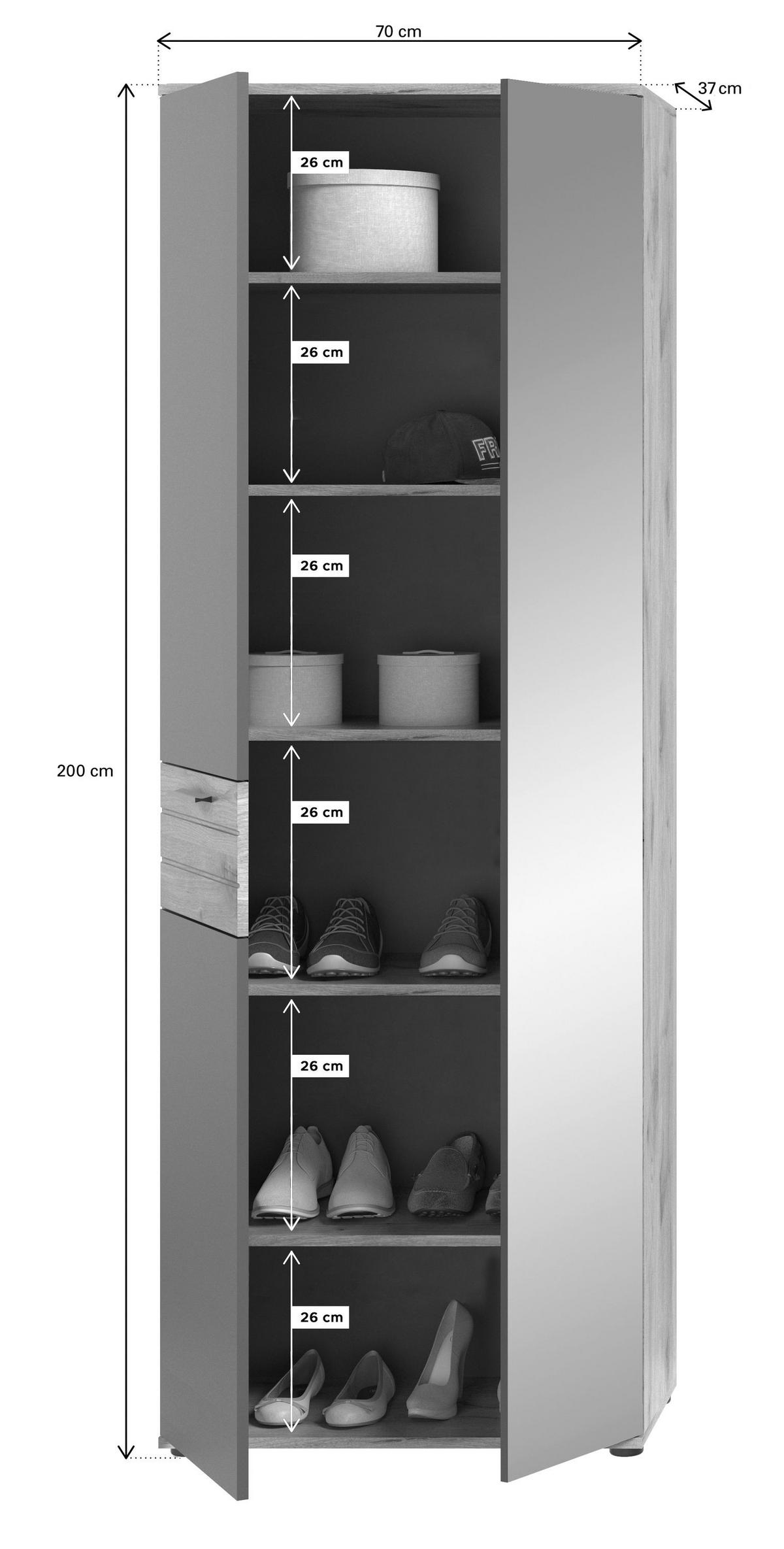 GARDEROBENSCHRANK MASON (B/H/T: ca. 70/200/37 cm) in Nox Oak Nachbildung/Basalt grau - Eichefarben, Holzwerkstoff (70/200/37cm)