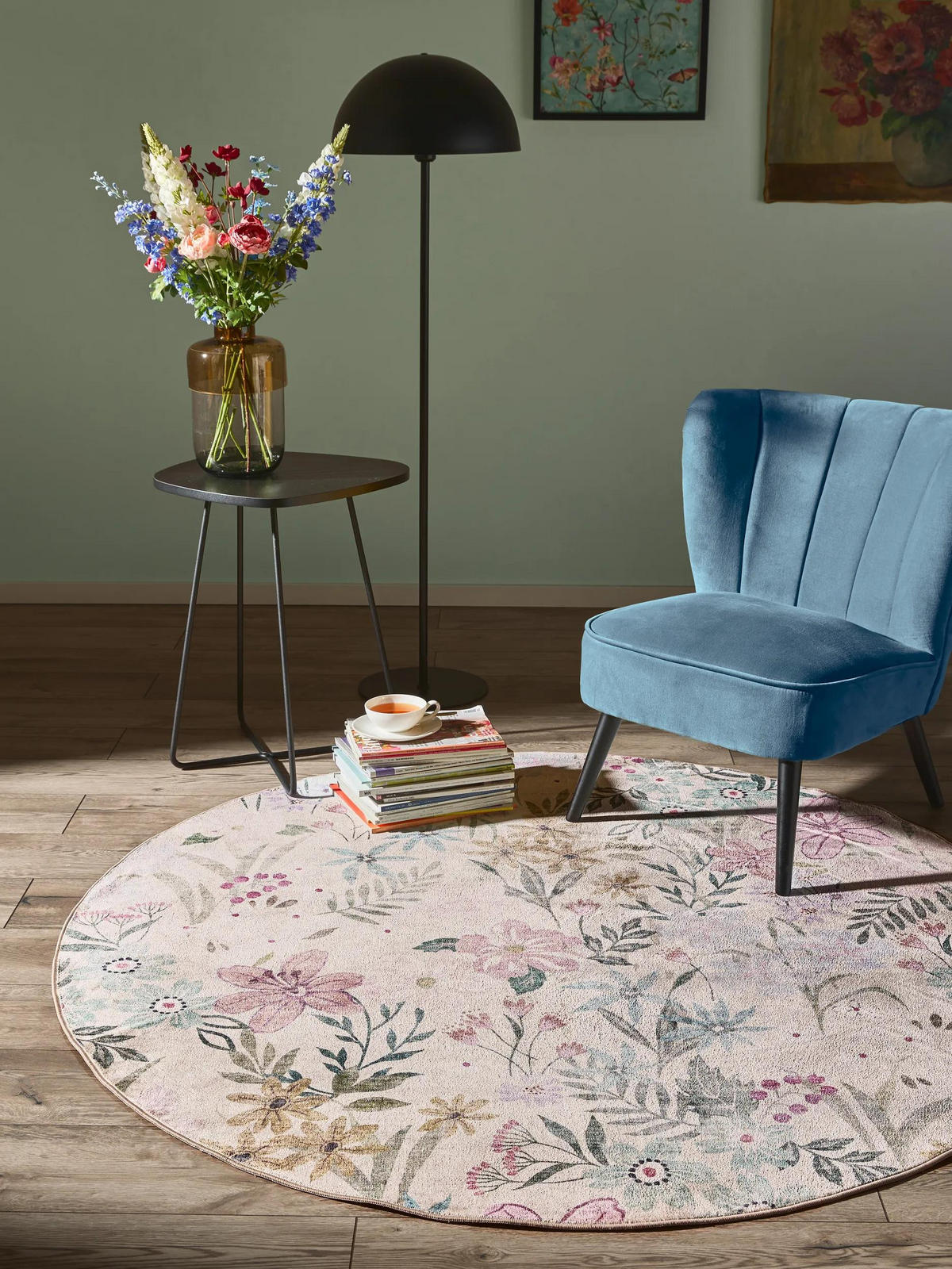 TEPPICH Milly waschbar Multicolor/Weiß ø 160 cm rund - Multicolor/Weiß, Kunststoff/Textil (160/160cm) - benuta