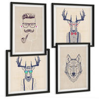 BILDER SET 4er Set - 50x50 cm & 40x60 cm Schwarzer Rahmen - Stilvolle Tierporträts - Schwarz, Kunststoff (50/50cm) - TULUP