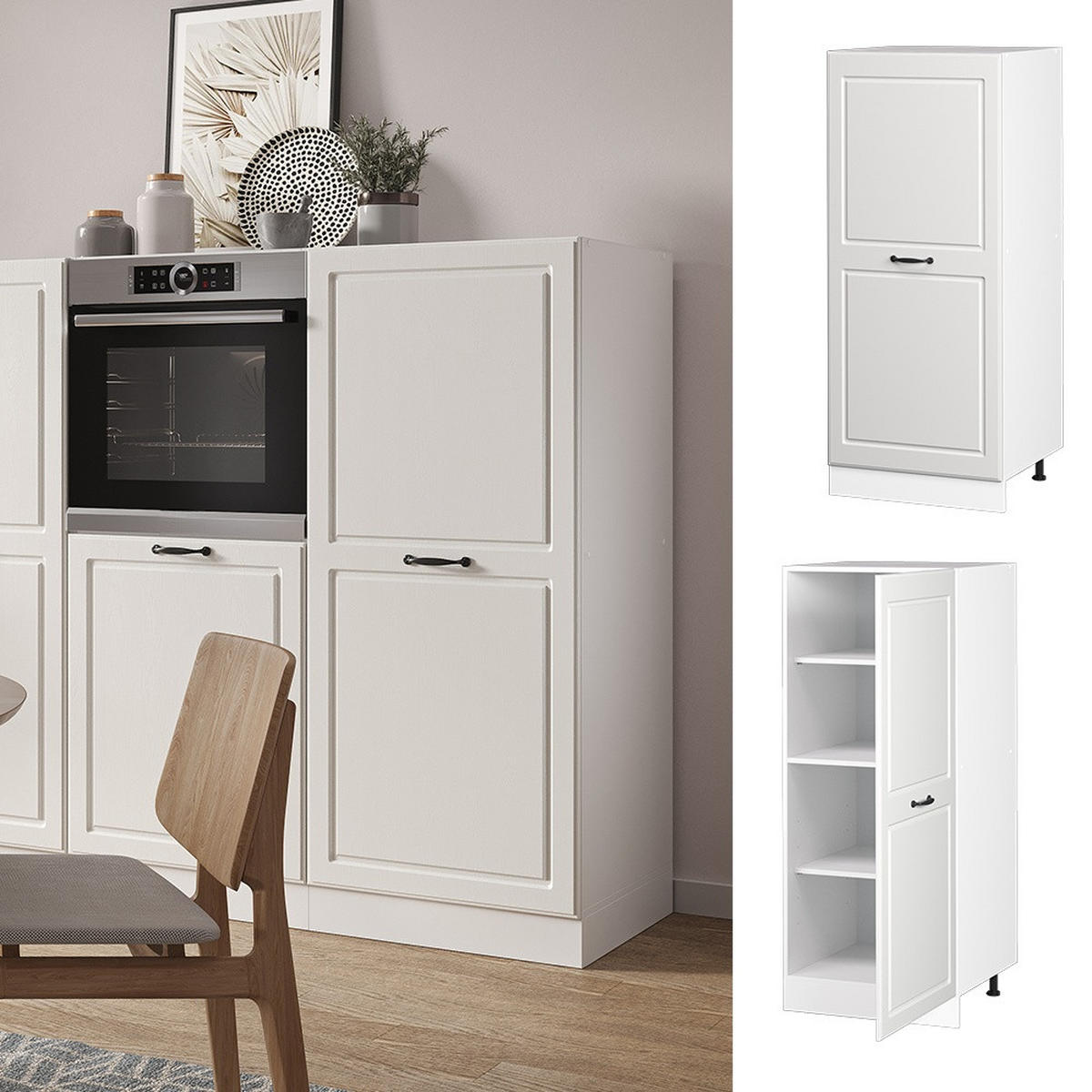 VORRATSSCHRANK R-Line Weiß Landhaus 60 cm - Weiß, Holzwerkstoff (60/143/57cm) - Vicco