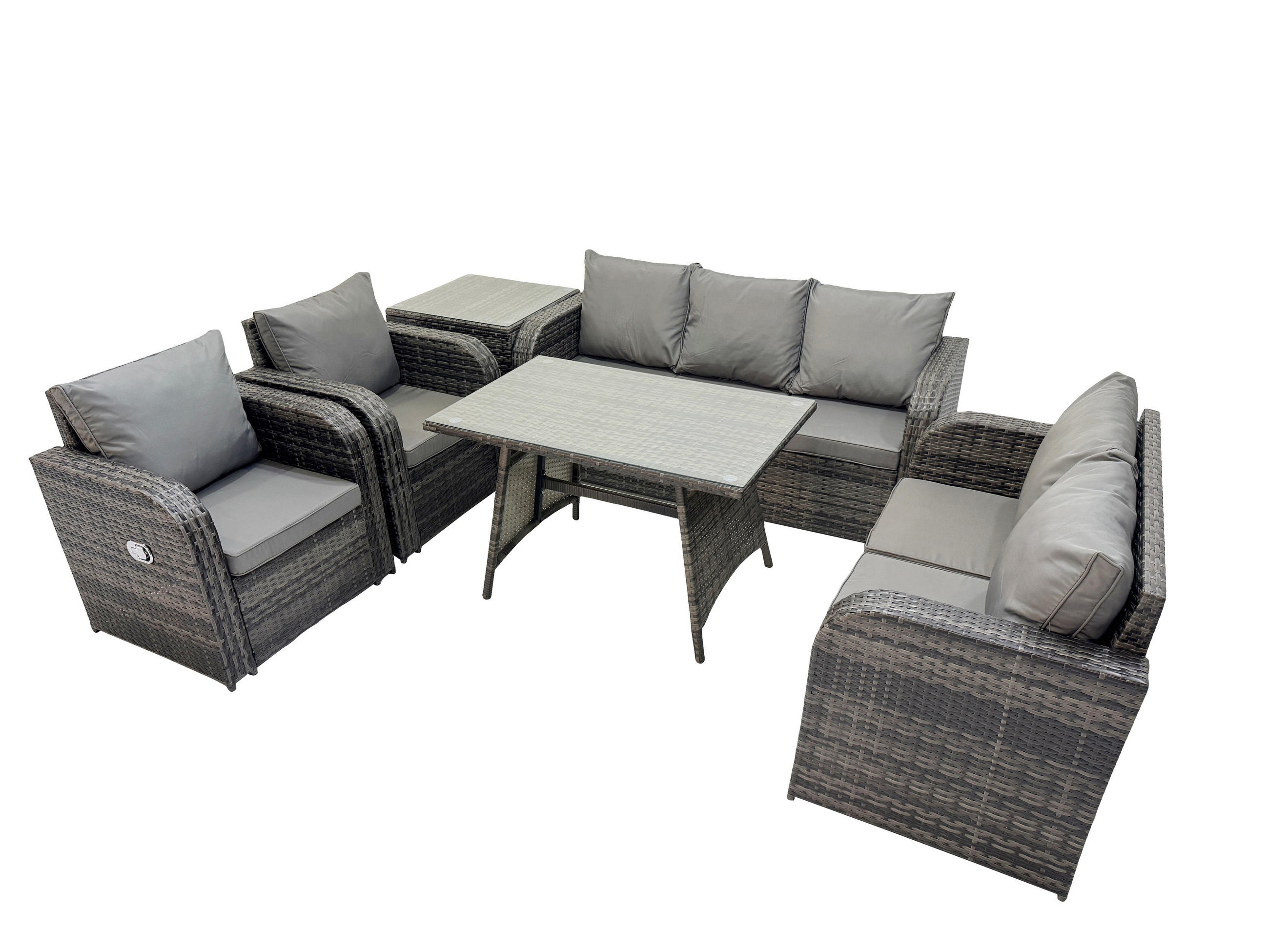 GARTENMÖBEL SET Polyrattan Dunkelgrau 7-Sitzer - Dunkelgrau/Grau, Glas/Kunststoff - Fimous