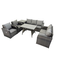 GARTENMÖBEL SET Polyrattan Dunkelgrau 7-Sitzer - Dunkelgrau/Grau, Glas/Kunststoff - Fimous