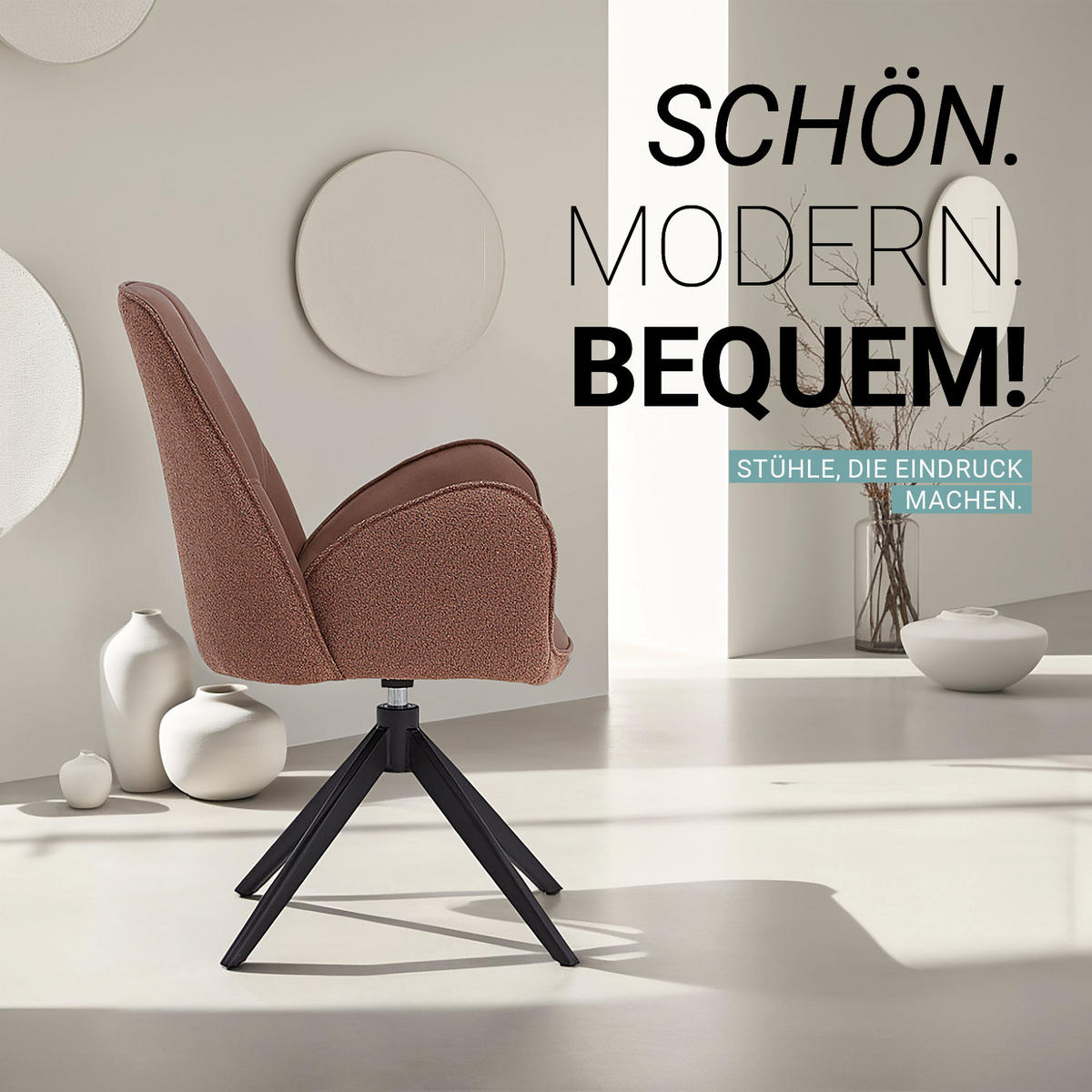 ARMLEHNENSTUHL in Bouclé 2 Stück Braun drehbar - Braun, Textil (60/90/59cm) - Homestyle4u