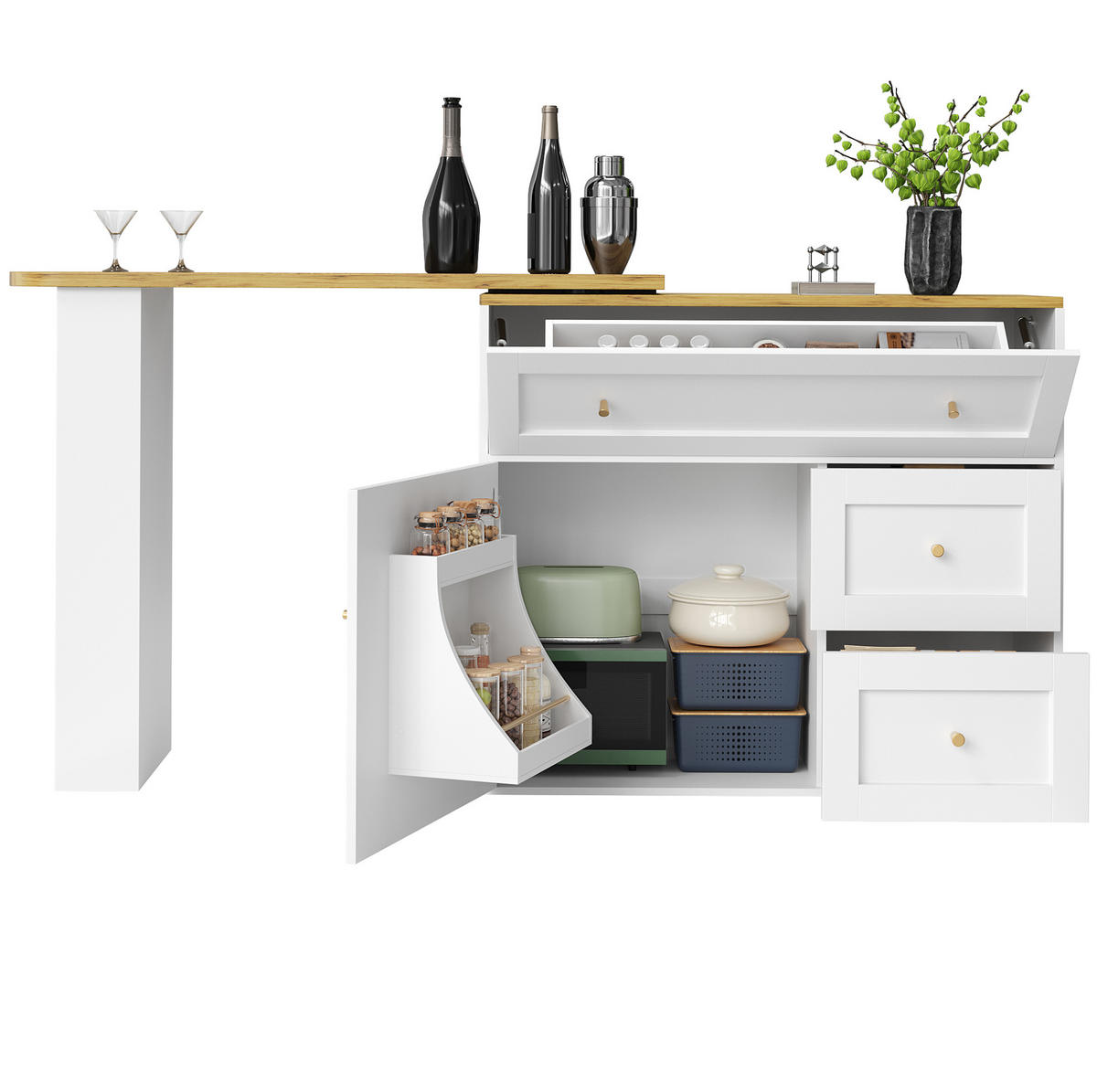 ESSZIMMERSCHRANK aus MDF & Metall 138-204x39x105cm in Weiß - Weiß, Holzwerkstoff (204/105/39cm) - Modfu
