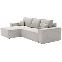 ECKSOFA mit Schlaffunktion Bergamo L 280 cm, Samt, Links - Hellgrau - Hellgrau, Holz (277/189cm) - Emporius