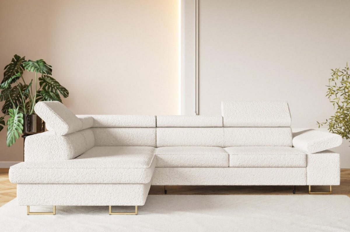 ECKSOFA Ecru ALEX Mit Verstellbaren Kopfstützen Links Stoff Boucle - Ecru, Textil (274/203cm) - Sepro Meble