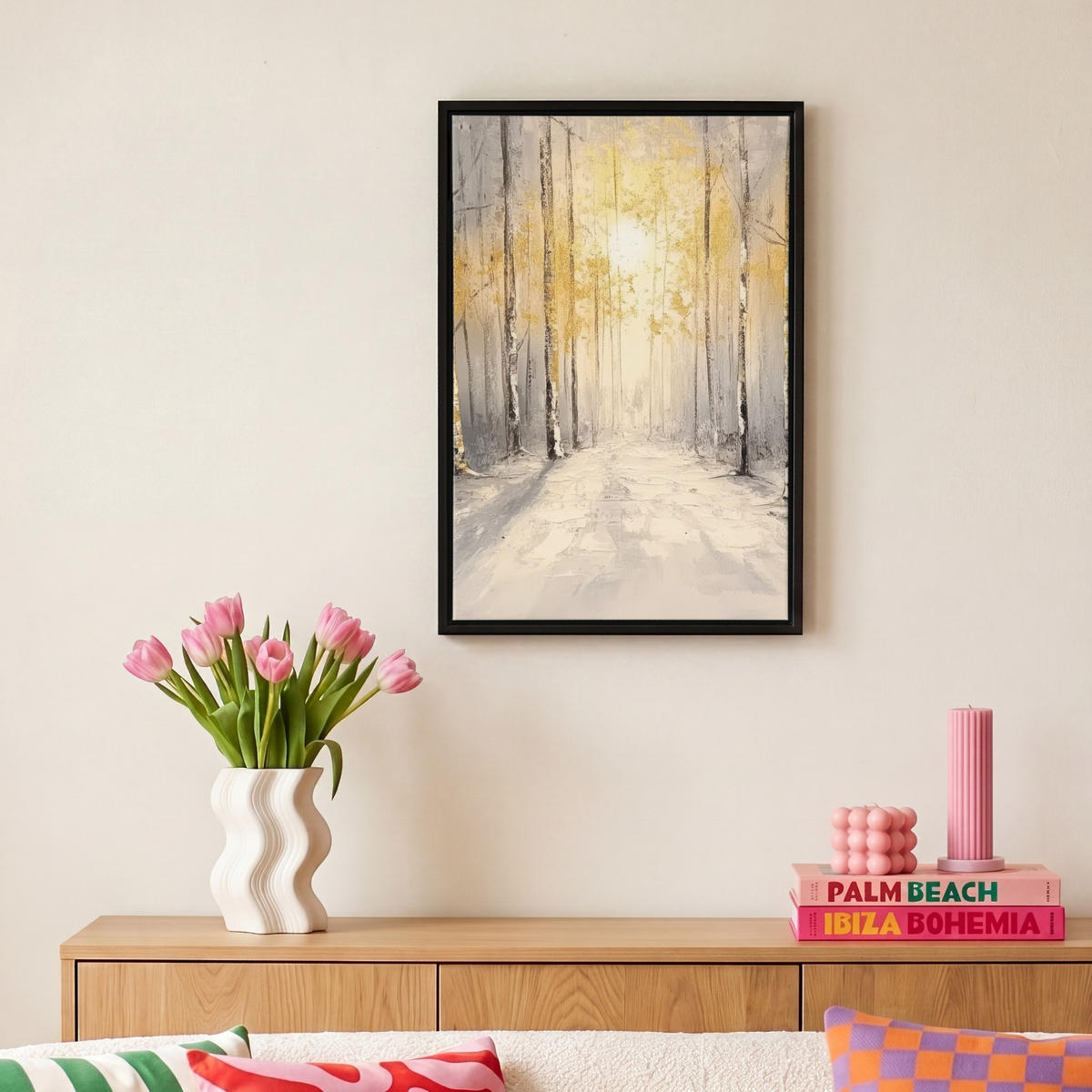 LEINWAND Bilder mit Rahmen - Winter - Abstrakt - Schnee - Natur - Sonne - 20x30 - Grau, Textil (20/30cm) - MuchoWow