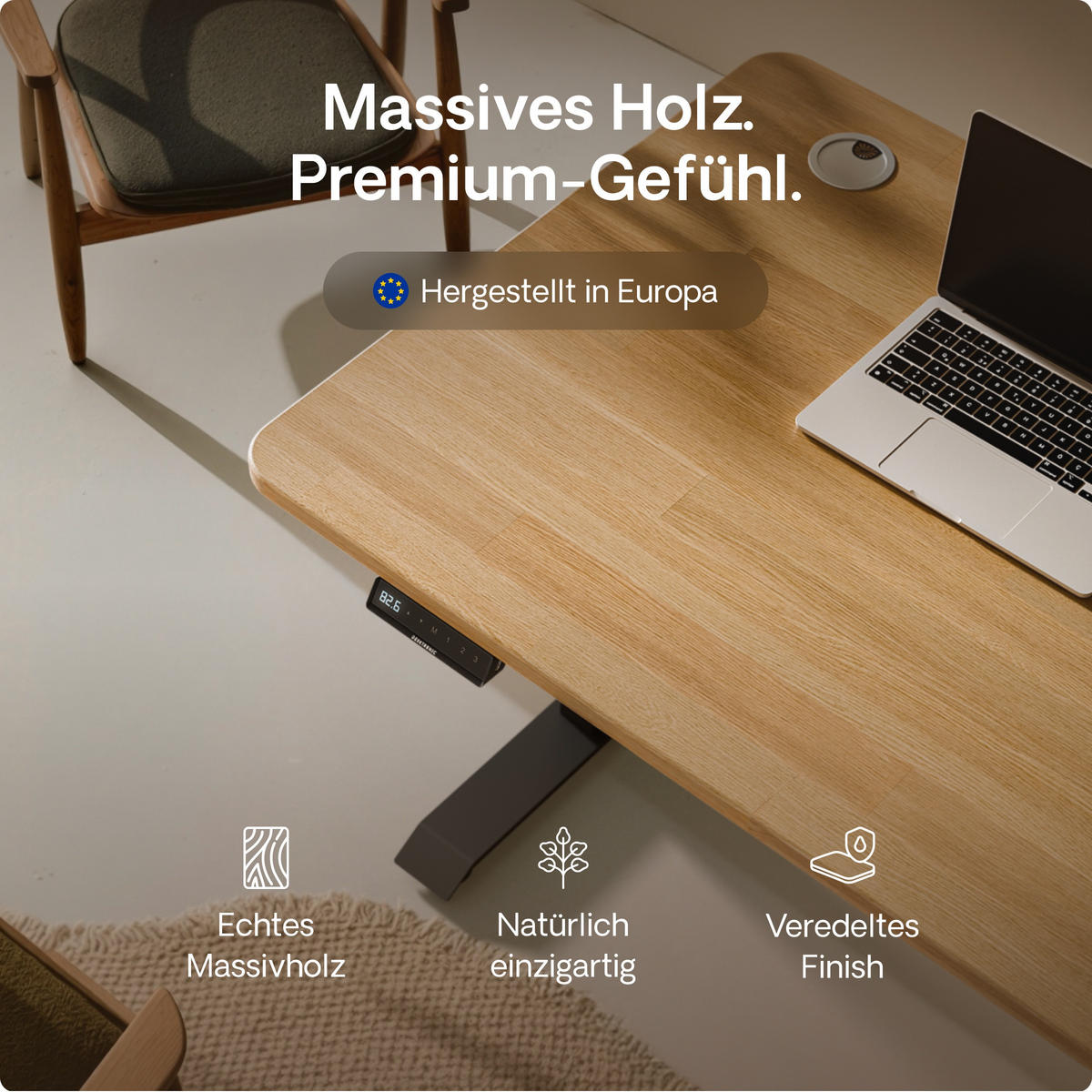 SCHREIBTISCH Elektrisch Höhenverstellbarer HomePro 200x80cm Schwarz/Massive Eiche mit Memory-Funktion, Anti-Kollisions Technologie - Eichefarben/Schwarz, Holz (80/200/63.5cm) - Desktronic
