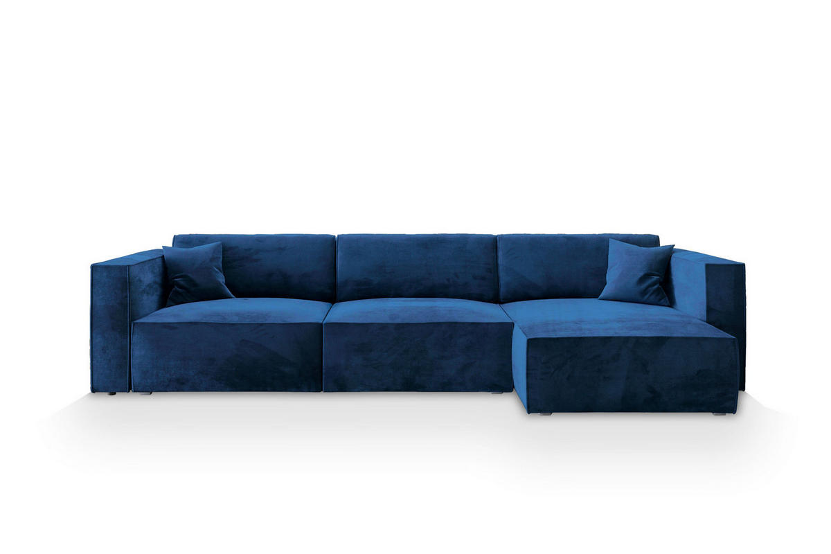 ECKSOFA TOLMO M Blau Velours-Stoff mit Schlaffunktion - Blau, Holz (347/148cm) - MASSENO