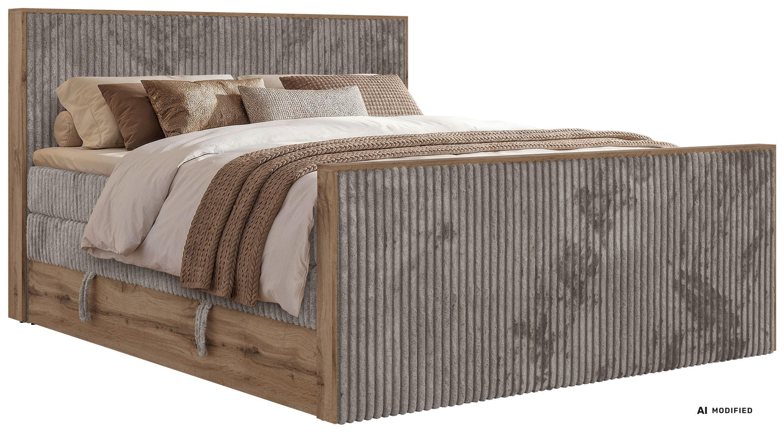MKS POSTEL BOXSPRING WOOD KING DUO 180/200 - Světle hnědá Manšestr - Topper Visco - H4