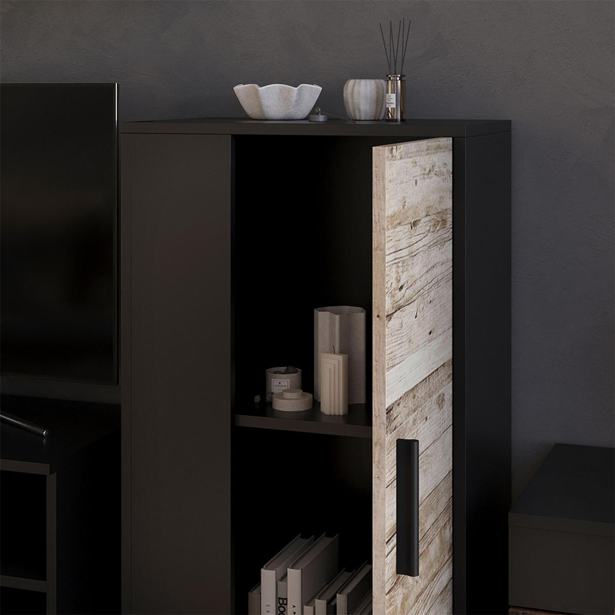 KOMMODE Berno Schwarz/Sandeiche 50.1 x 87.3 cm mit 2 Fächern - Schwarz/Sonoma Eiche, Holzwerkstoff (50.1/87.3/28.3cm) - Vicco