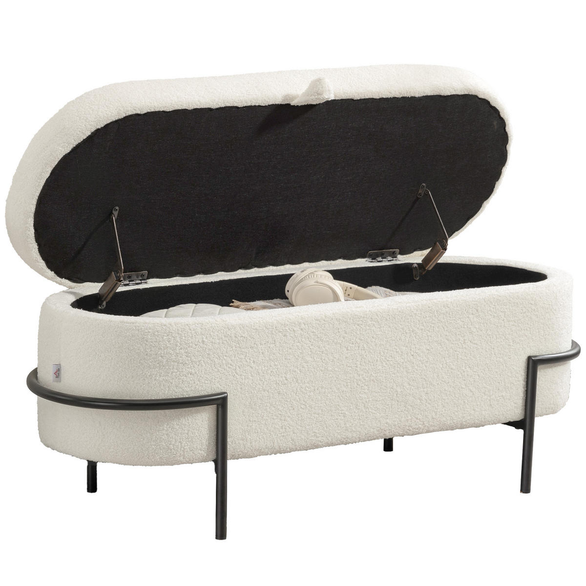 TRUHENBANK DE-07173 mit Deckel, Stauraum, Stahlbeine, Fleece Cremeweiß - Creme, Textil/Metall (40/48/114.5cm) - ComfortXL
