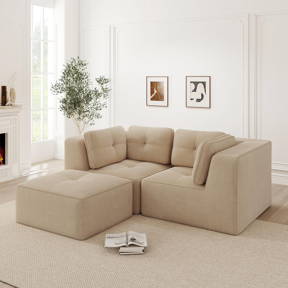 ECKSOFA 208/177/69 cm Beige aus Cord modular ohne Aufbau - Beige, Textil (177/208cm) - OKWISH
