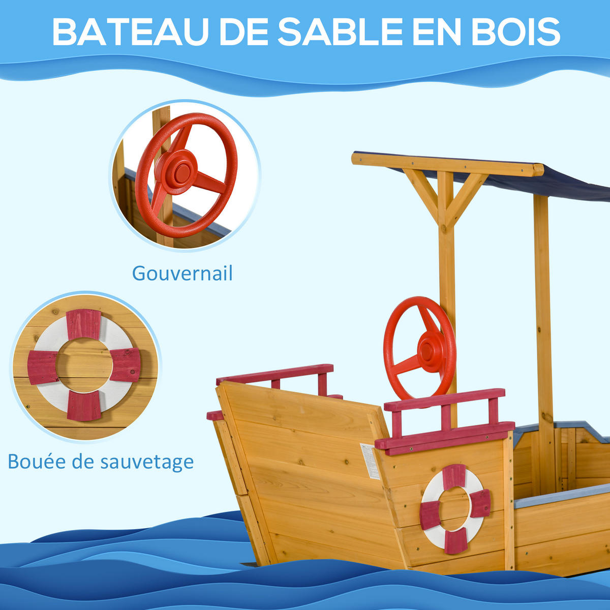 SANDKASTEN DE-18746 Piratenschiff mit Sonnensegel & Schatztruhe Holz - Orange, Holzwerkstoff (160/70/103cm) - ComfortXL