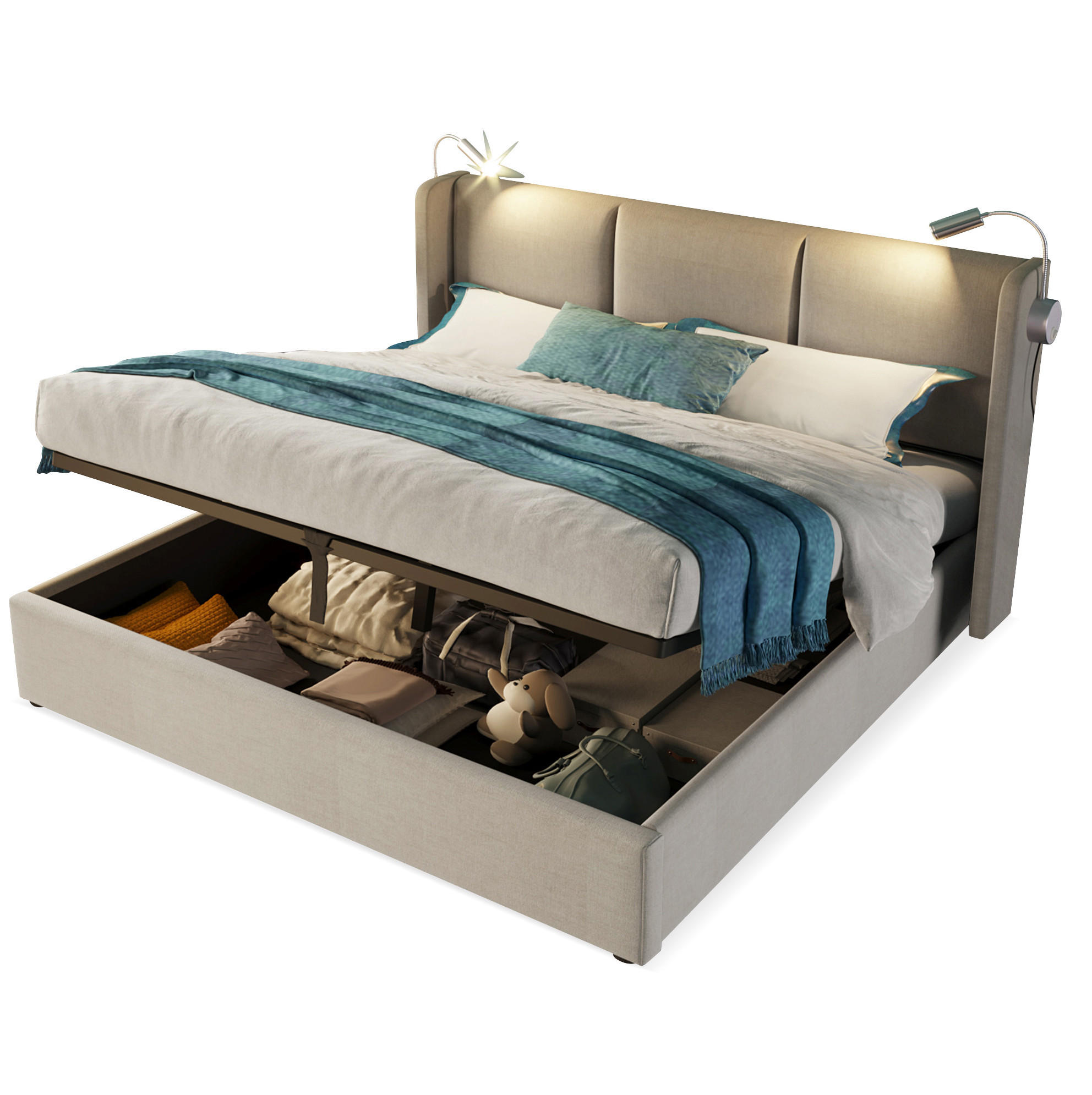 POLSTERBETT 140/200 cm Beige aus Leinen mit Bettkasten - Beige, Textil (140/200cm) - OKMYHOME