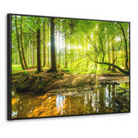 LEINWAND Bilder mit Rahmen - Wald - Landschaft - Wasser - Bäume - Sonne - Grün - Natur - 100x70 - Grün, Textil (100/70cm) - MuchoWow