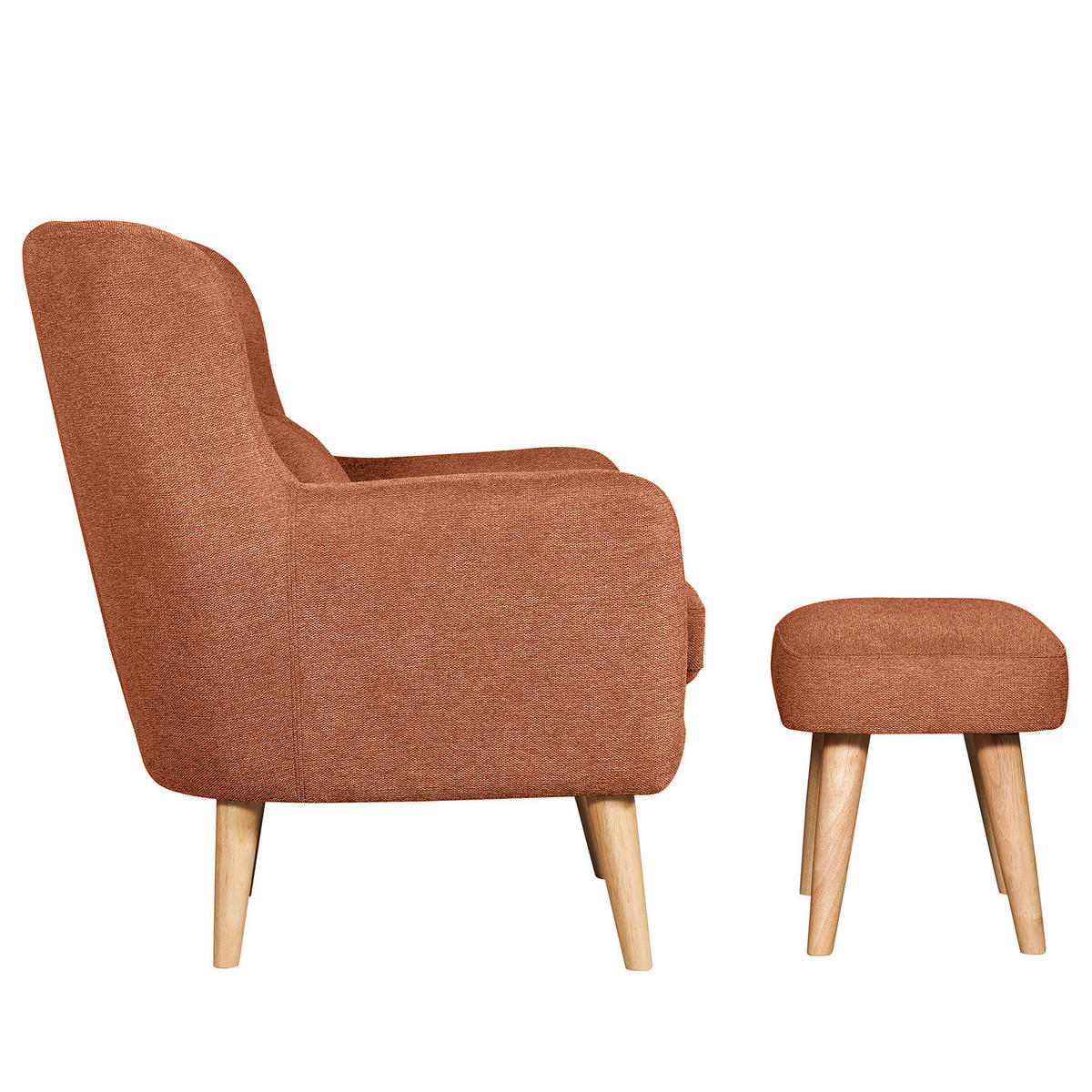 SESSEL mit Hocker - Terracotta, Birkenholz/Textil (75/96/78cm) - home24