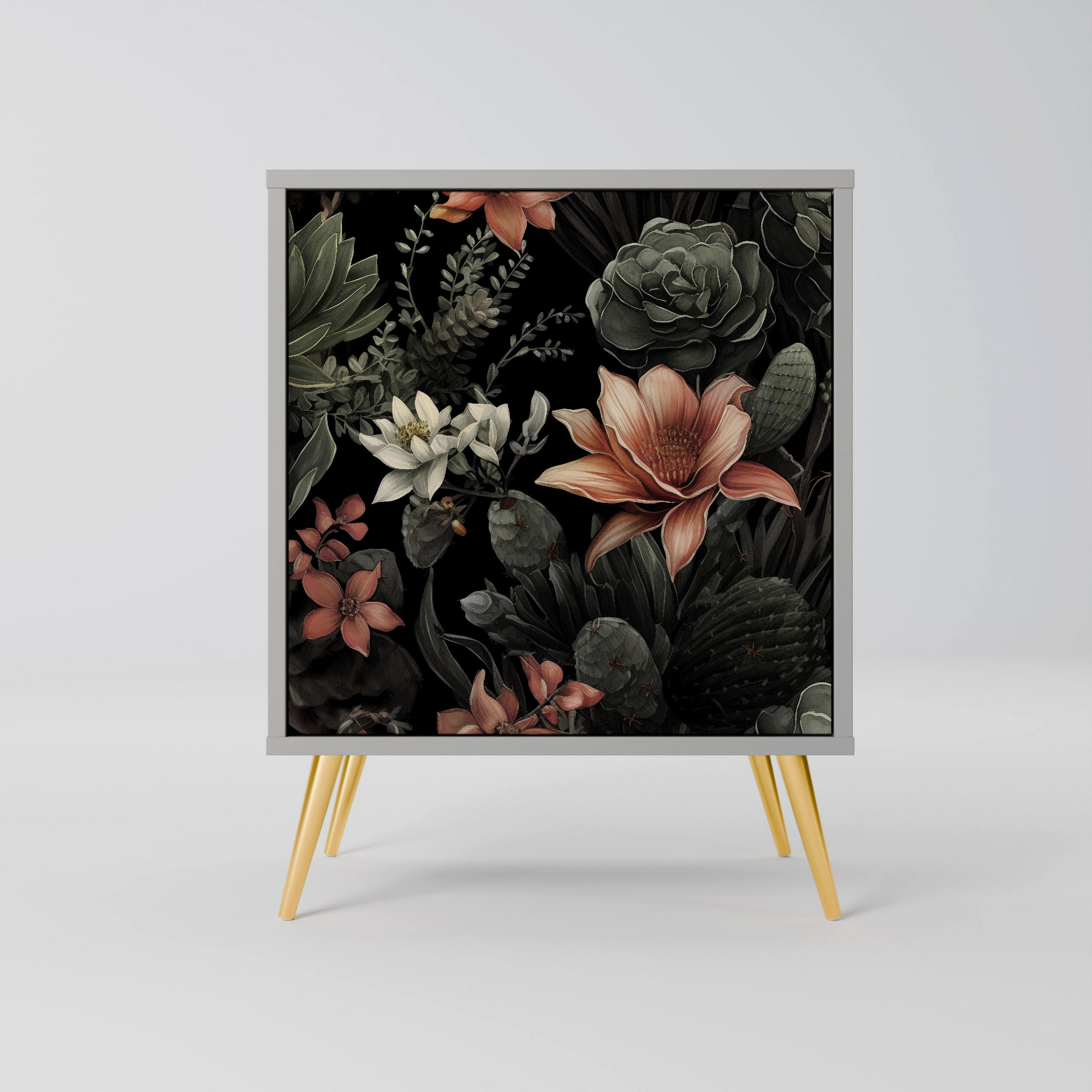 SIDEBOARD SECRET VERDURE, Grau, 57,5x42x75,5 cm, Goldfarbene Metallfüße - Goldfarben/Multicolor, Holzwerkstoff/Metall (57.5/75.5/42cm) - SpaceRebels