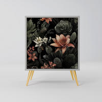 SIDEBOARD SECRET VERDURE, Grau, 57,5x42x75,5 cm, Goldfarbene Metallfüße - Goldfarben/Multicolor, Holzwerkstoff/Metall (57.5/75.5/42cm) - SpaceRebels