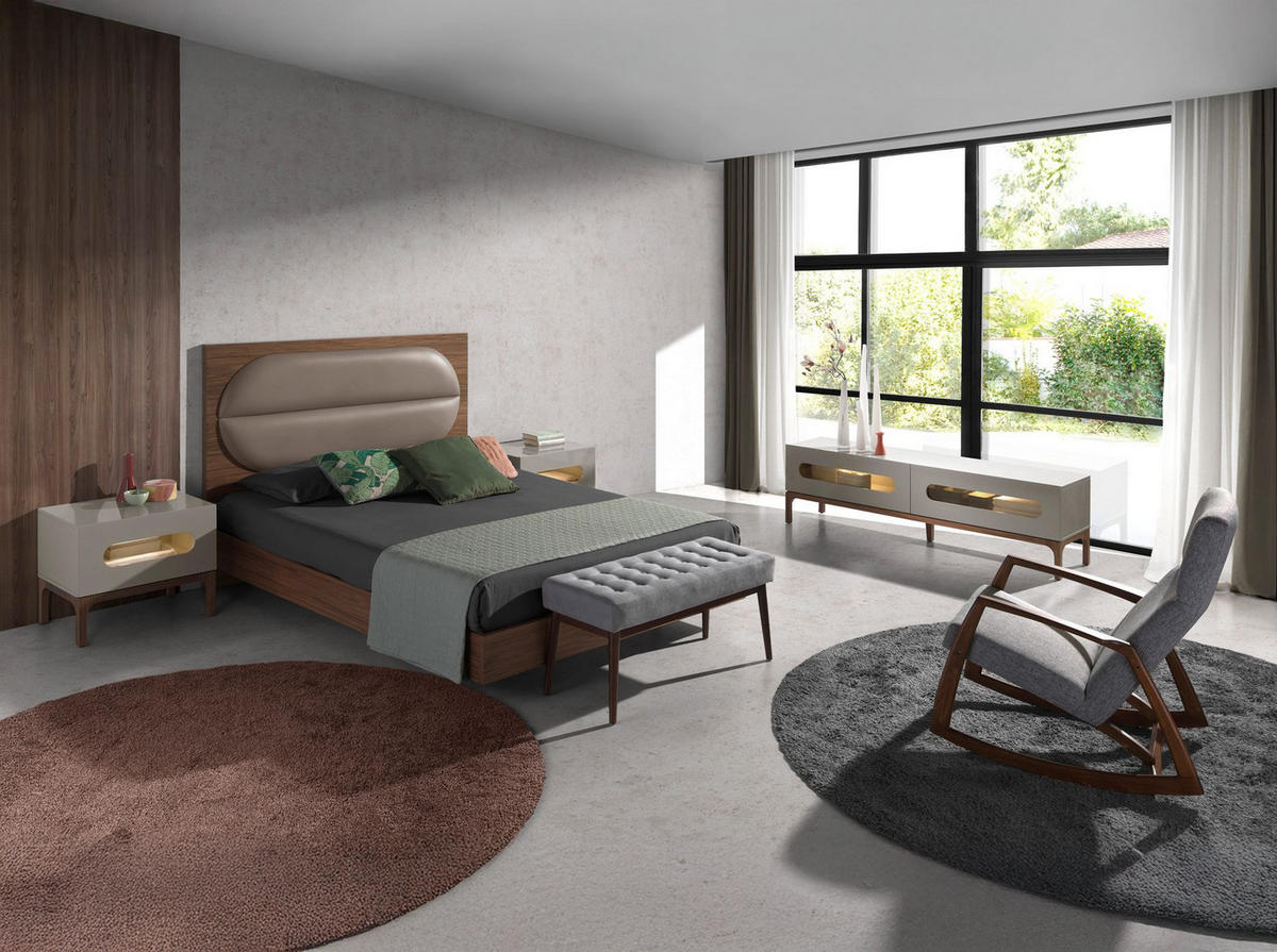 HOCKERBANK Hocker aus dunkelgrauem Stoff 100/40/45 cm - Walnussfarben/Grau, Textil (100/45/40cm) - ANGEL CERDA