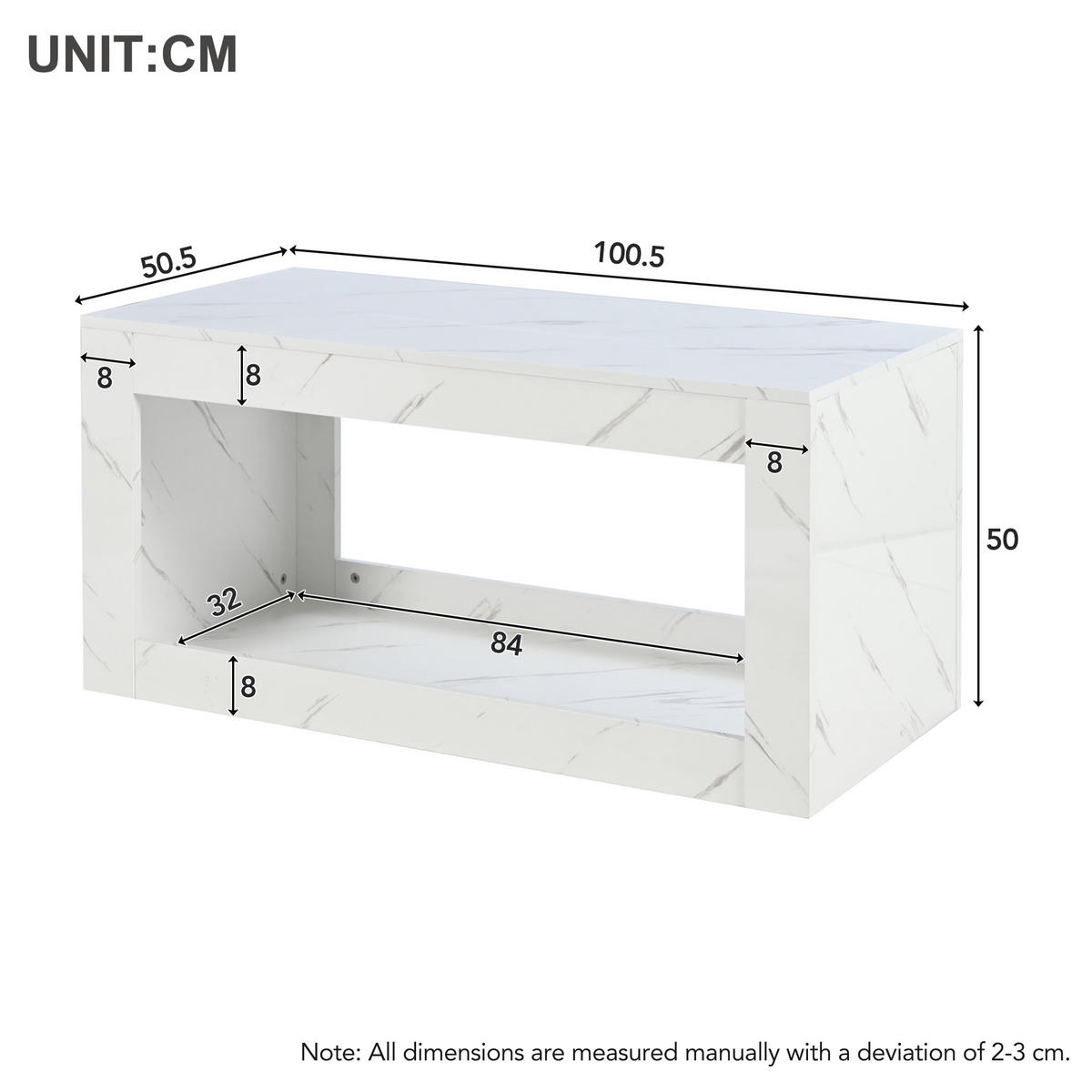 COUCHTISCH 100/50/50 cm weiß aus Spanplatte mit LED-Beleuchtung und offenem Stauraum - Weiß, Holzwerkstoff (100/50/50cm) - OKWISH