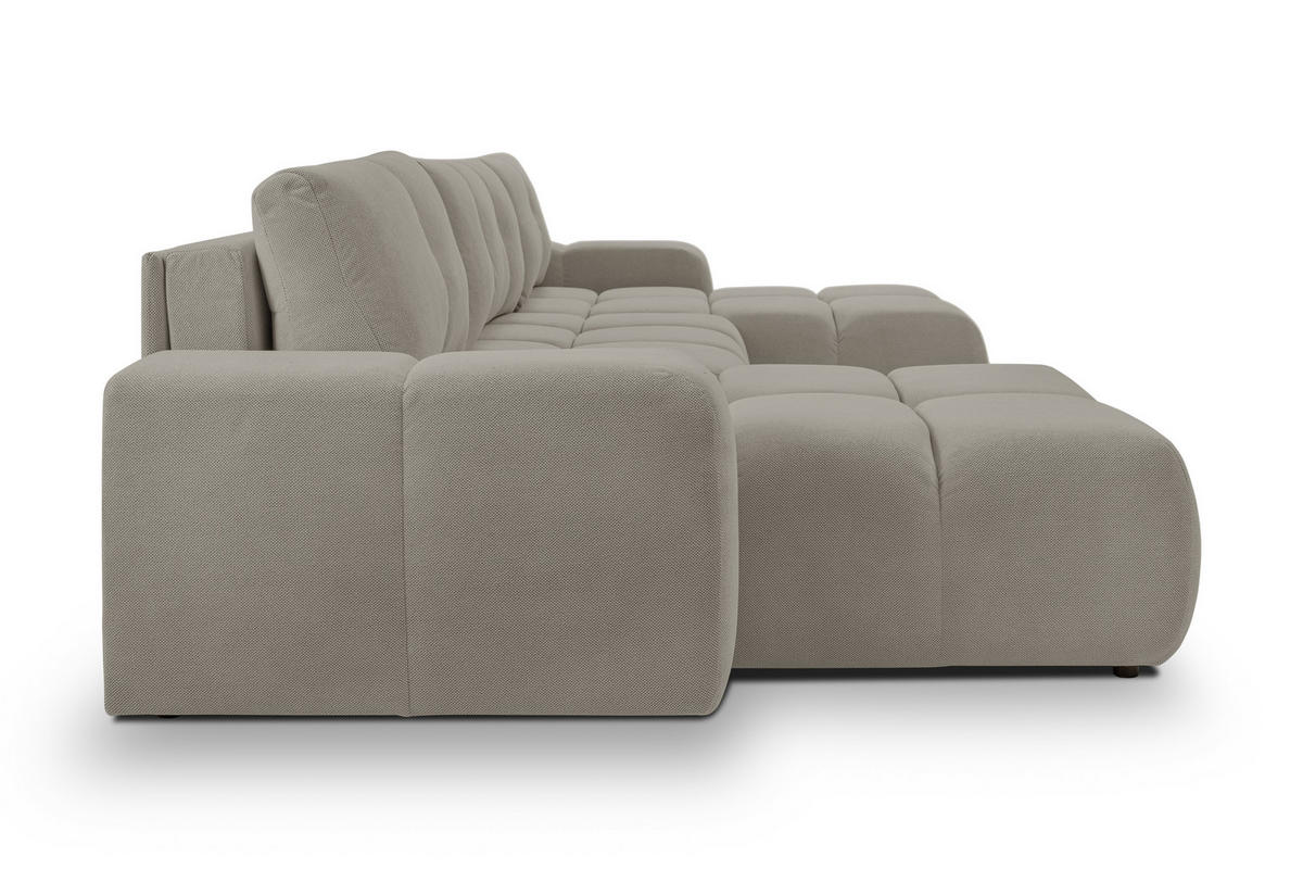 WOHNLANDSCHAFT DUCA U Hellgrau Jersey mit Schlaffunktion - Hellgrau, Holz (359/88/177cm) - MASSENO