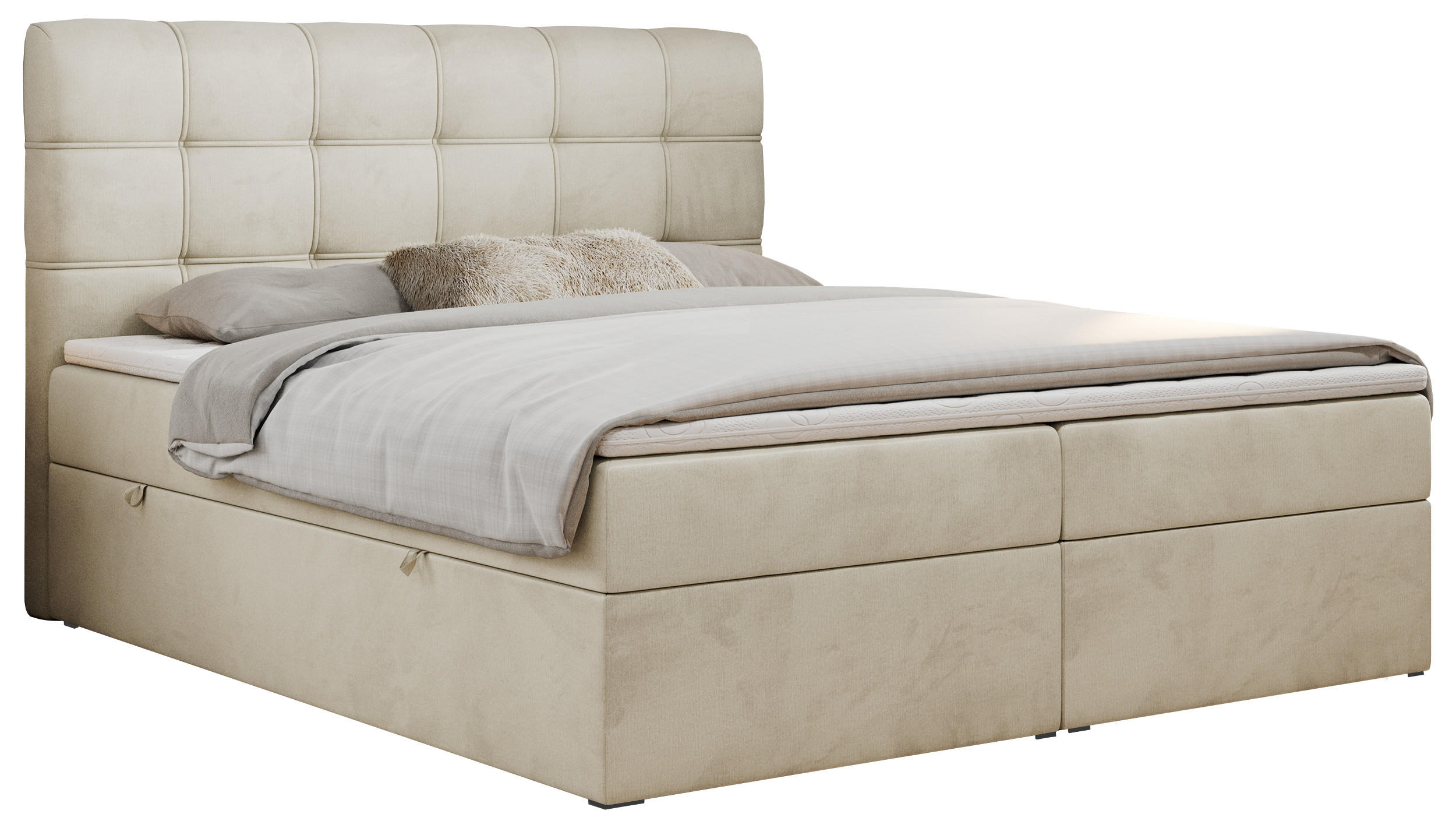 BOXBETT FAST 160/200 Beige Velvet - H3 - Beige, Holz/Textil (160/200cm) - MKS