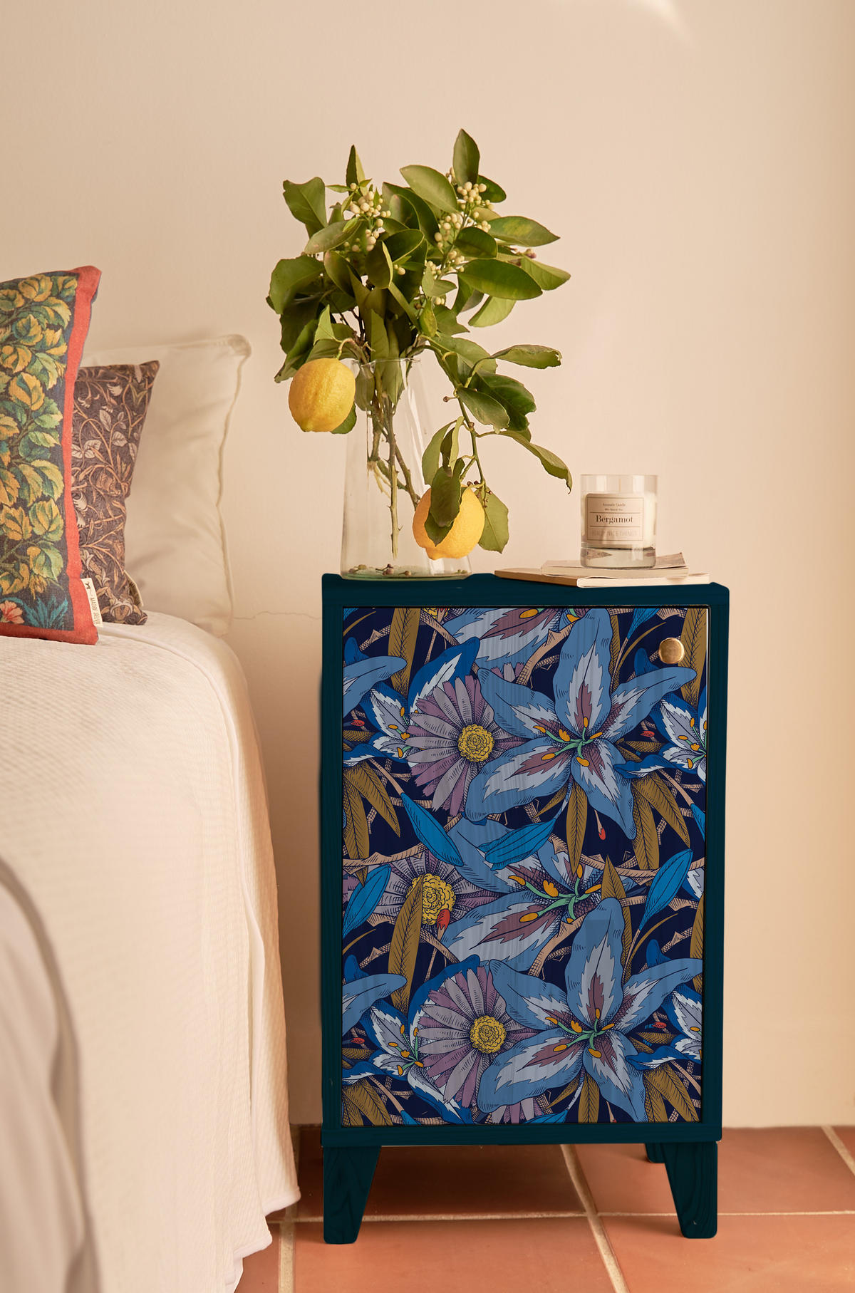 NACHTTISCH aus MDF mit FRIDA GARDEN - Blau, Holzwerkstoff (30/65/40cm) - RNT By Really Nice Things