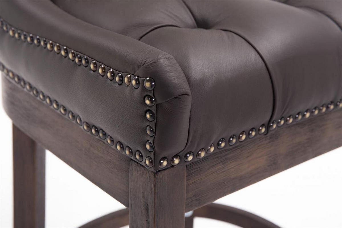 BARHOCKER Echtleder braun - Dunkelbraun/Braun, Leder/Holz (55/109/57cm) - CLP